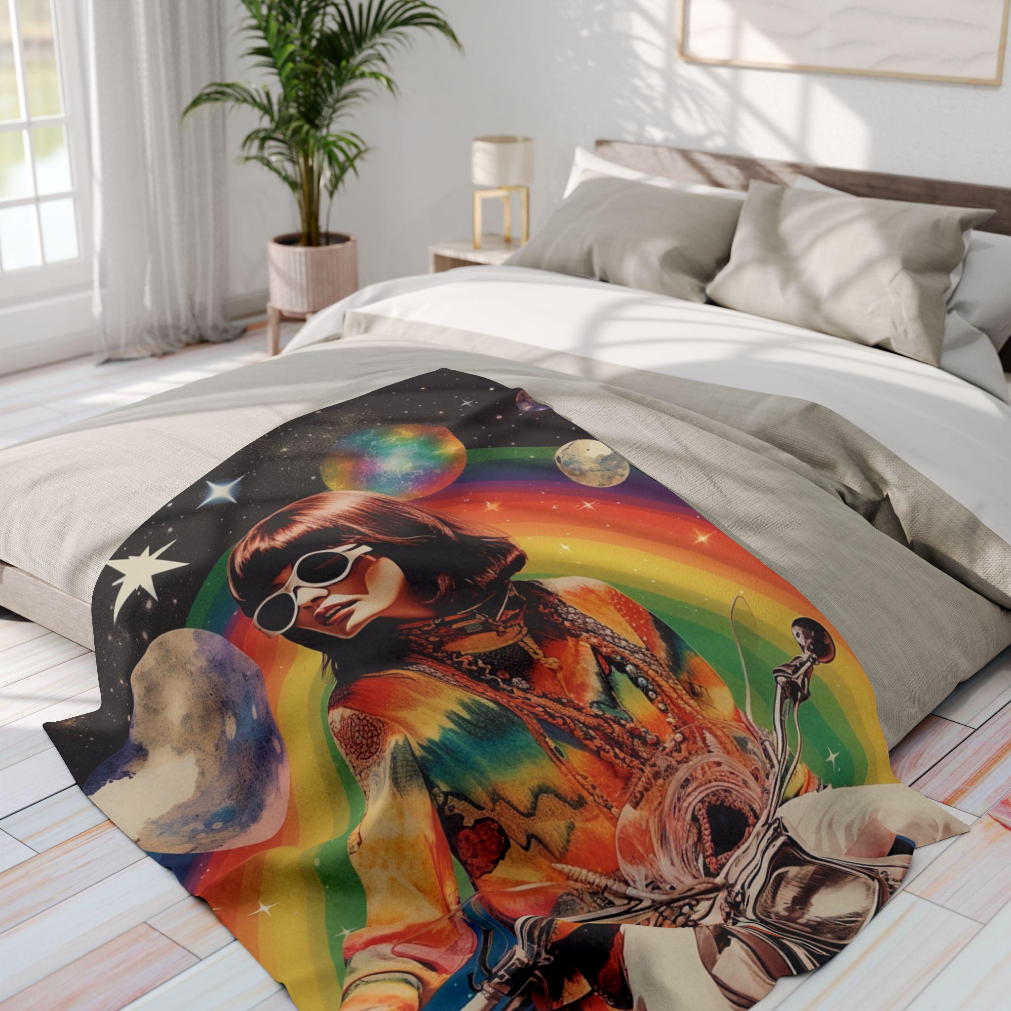 Parody Psychedelic Arctic Fleece: Retro Boho Galaxy Throw for Festivals, Home Decor & Unique Gifts