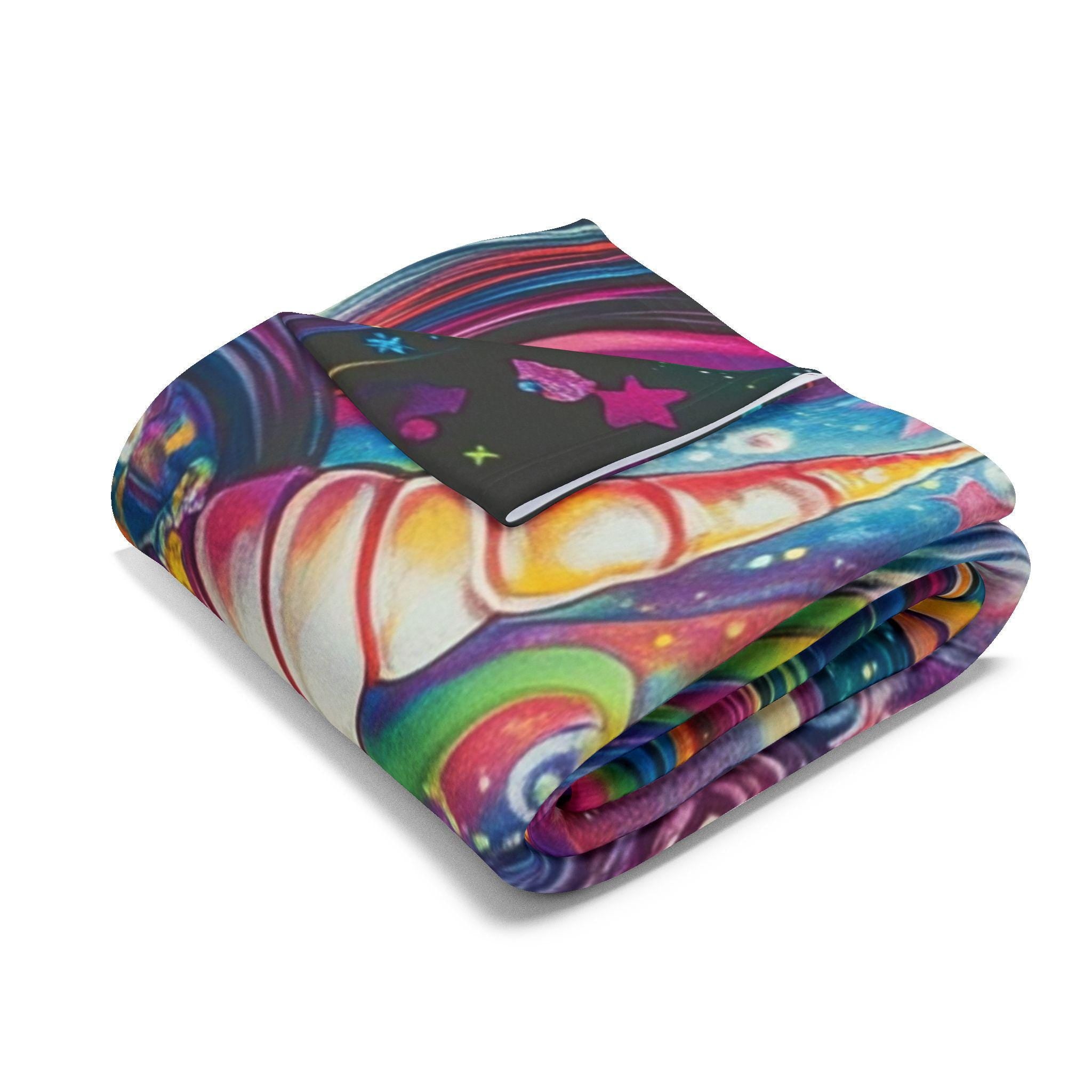Vibrant Goddess Fleece Blanket: Magical Rainbow Art Throw