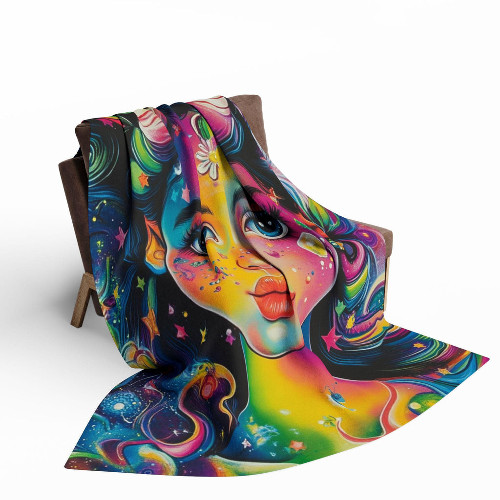 Vibrant Goddess Fleece Blanket: Magical Rainbow Art Throw