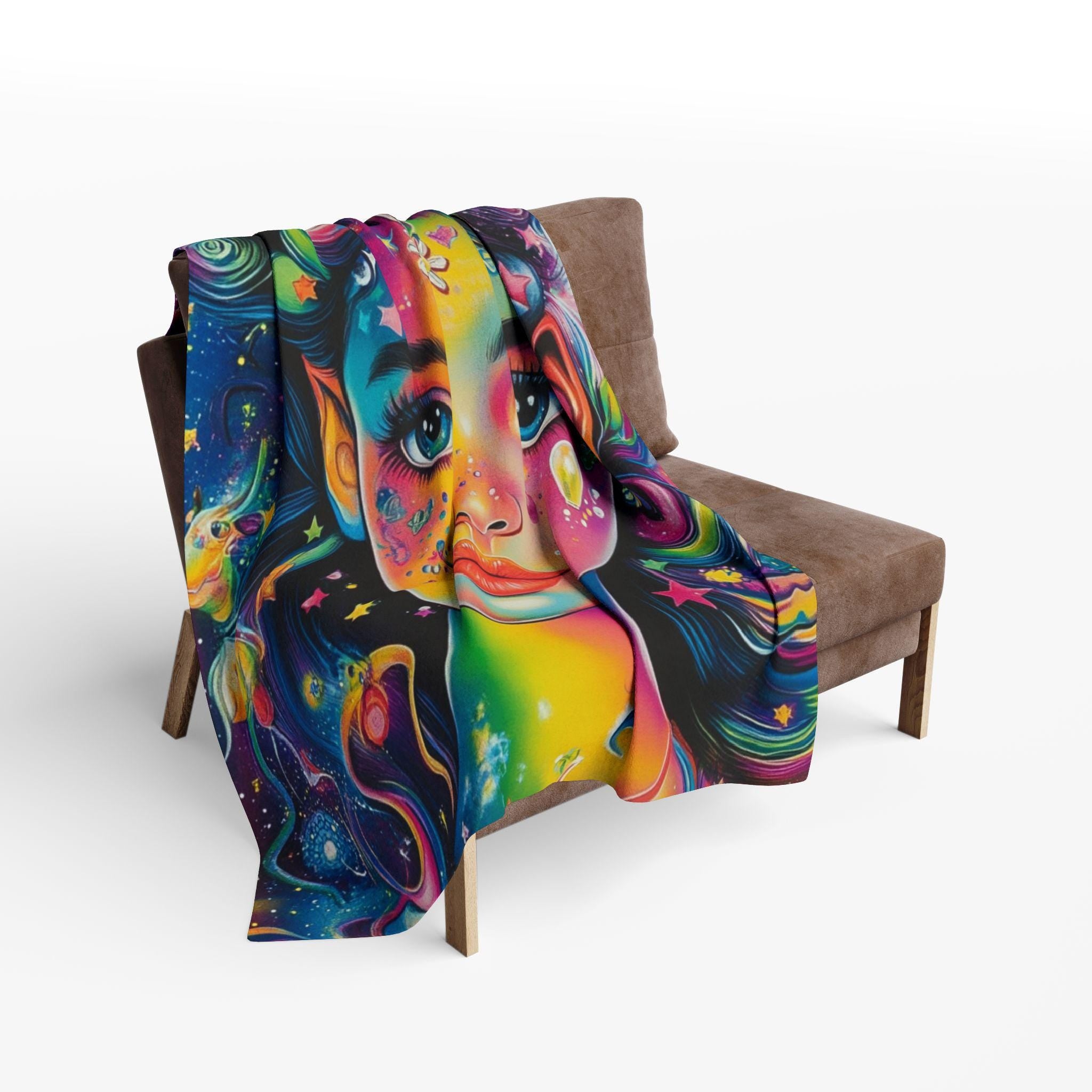 Vibrant Goddess Fleece Blanket: Magical Rainbow Art Throw