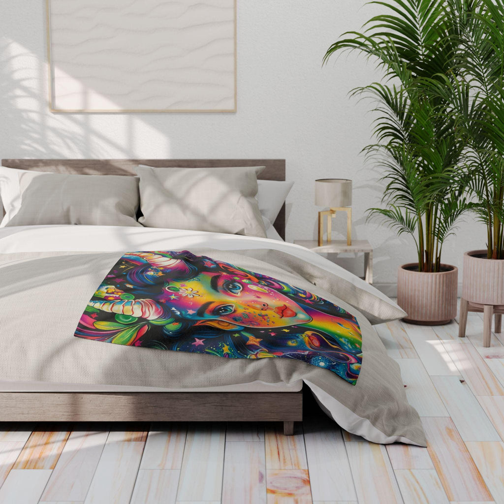 Vibrant Goddess Fleece Blanket: Magical Rainbow Art Throw
