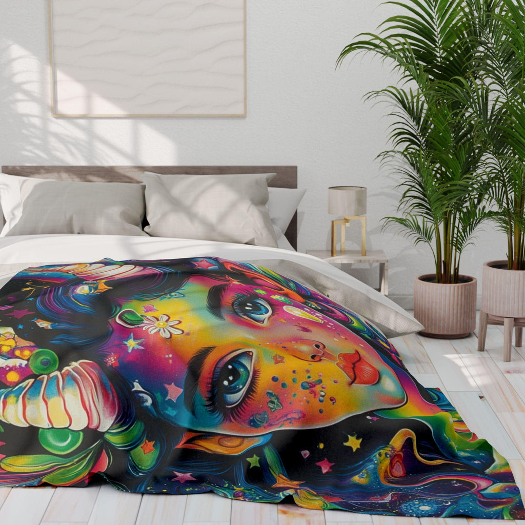 Vibrant Goddess Fleece Blanket: Magical Rainbow Art Throw