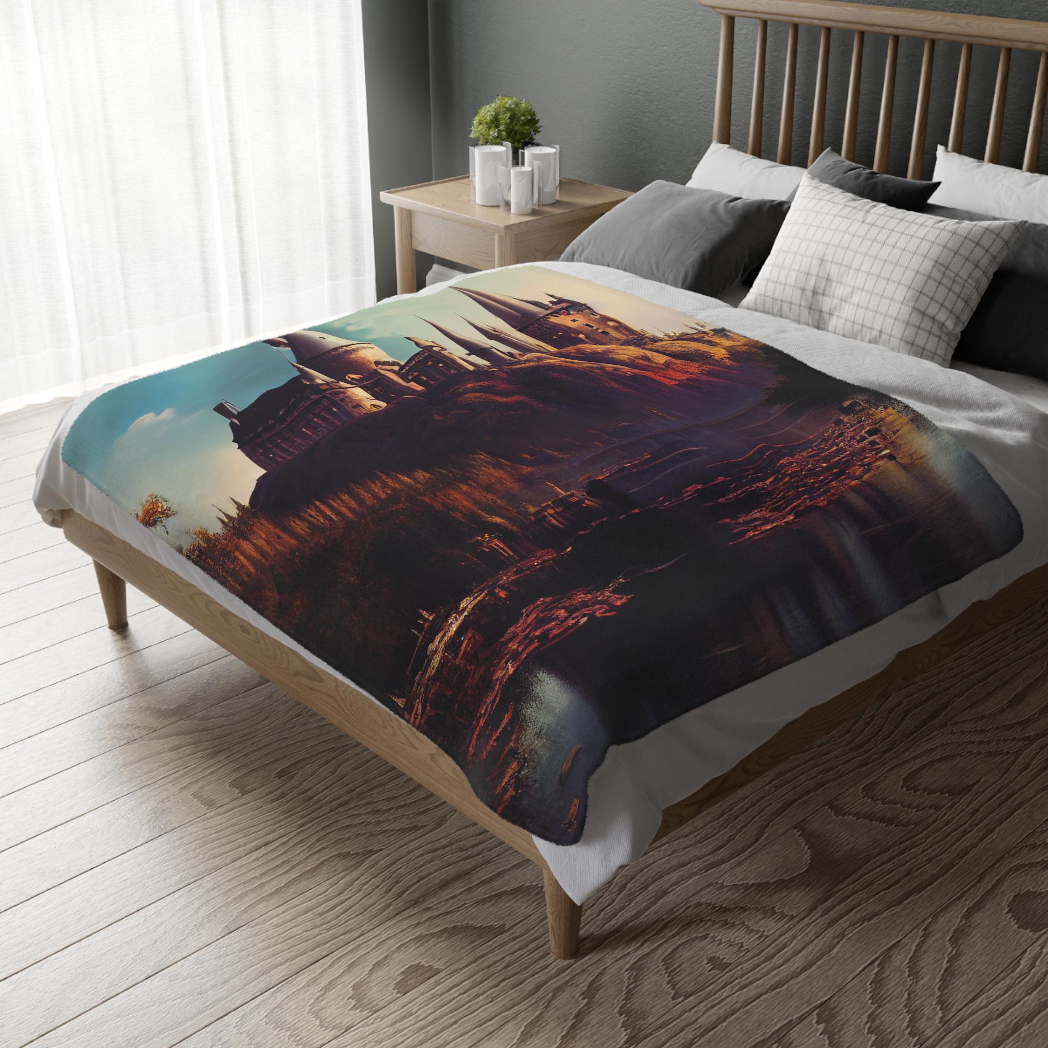 Enchanted Castle Velveteen Throw Blanket: Magical Microfiber Fantasy Decor for Cozy Home