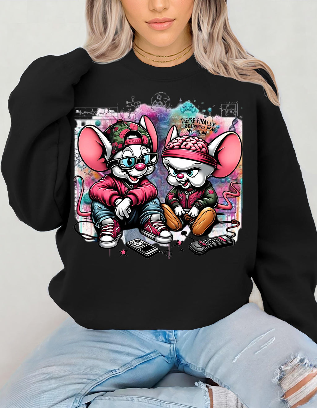 Parody Quirky Cartoon Mice Crewneck: Cozy Streetwear Sweatshirt for Teens & Adults, Fun Winter Gift