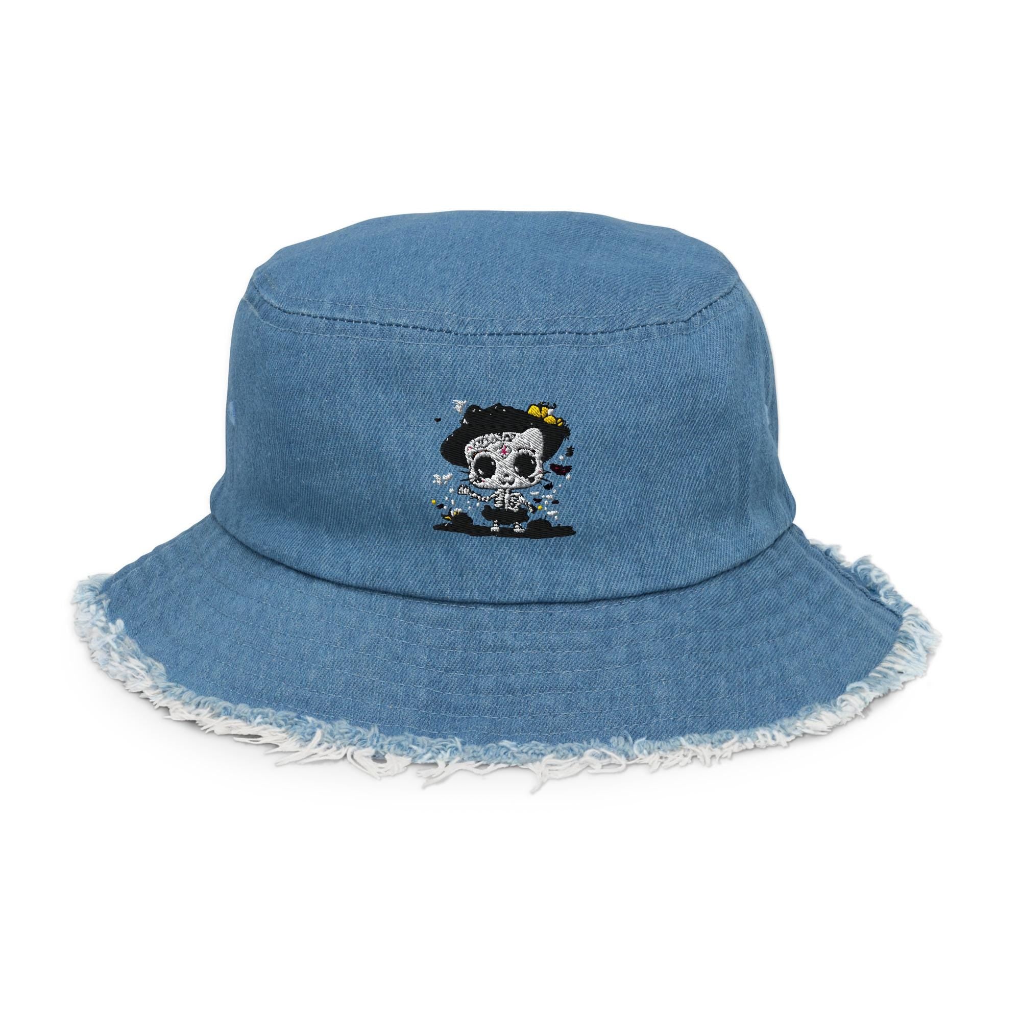 Day of the Dead Bucket Hat – Skeleton Cat Sugar Skull Hat – Día de los Muertos Festival Cap