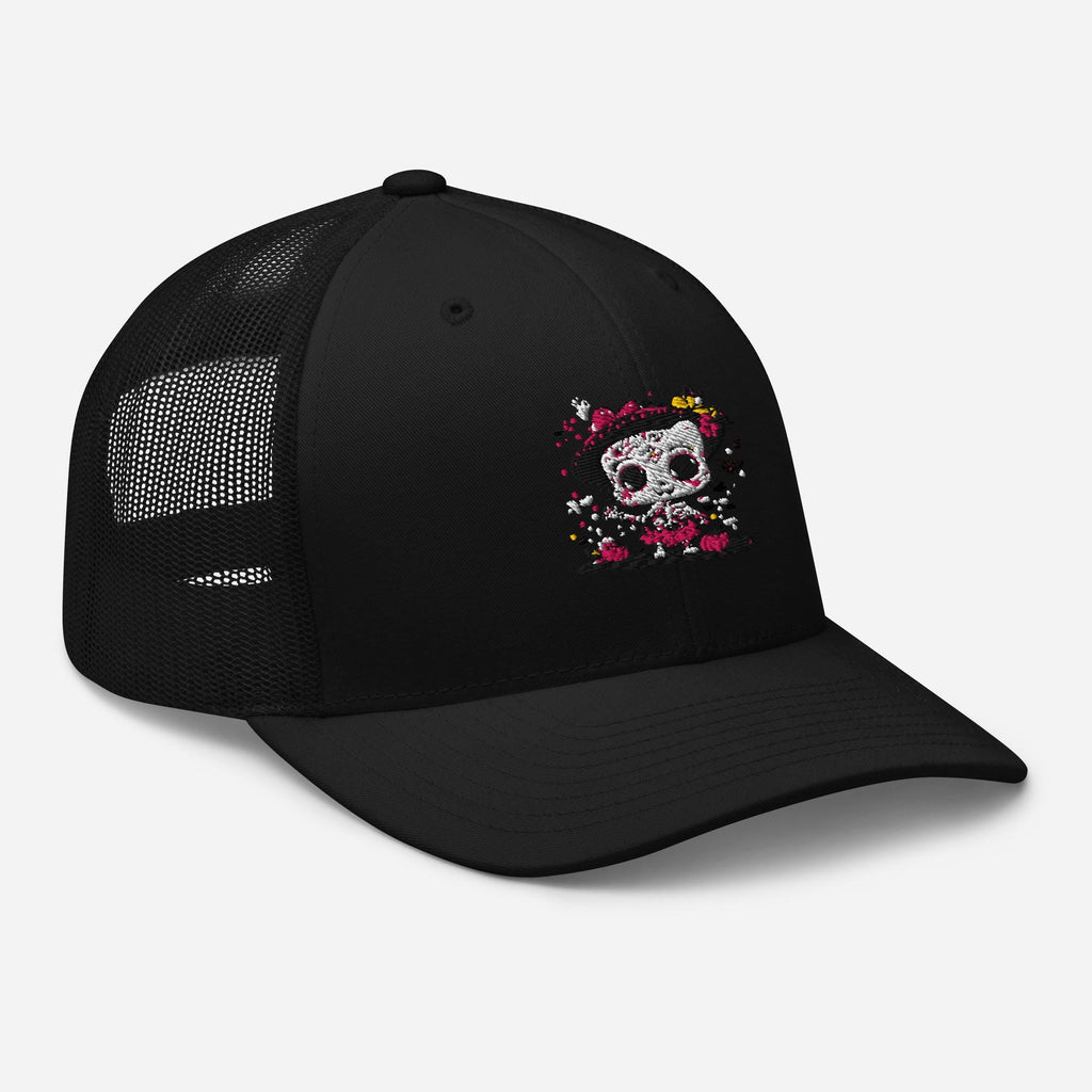 Day of the Dead Trucker Hat – Skeleton Cat Sugar Skull Cap – Día de los Muertos Festival Hat