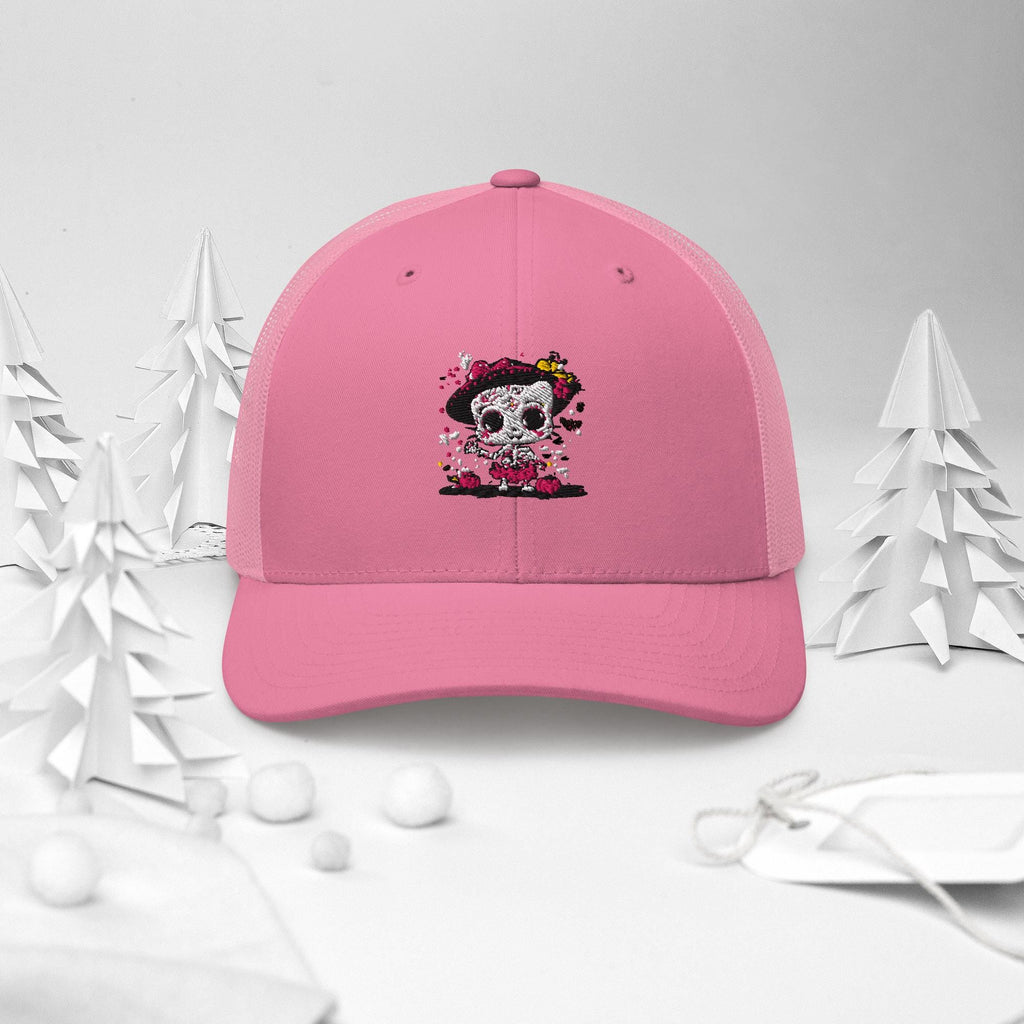 Day of the Dead Trucker Hat – Skeleton Cat Sugar Skull Cap – Día de los Muertos Festival Hat
