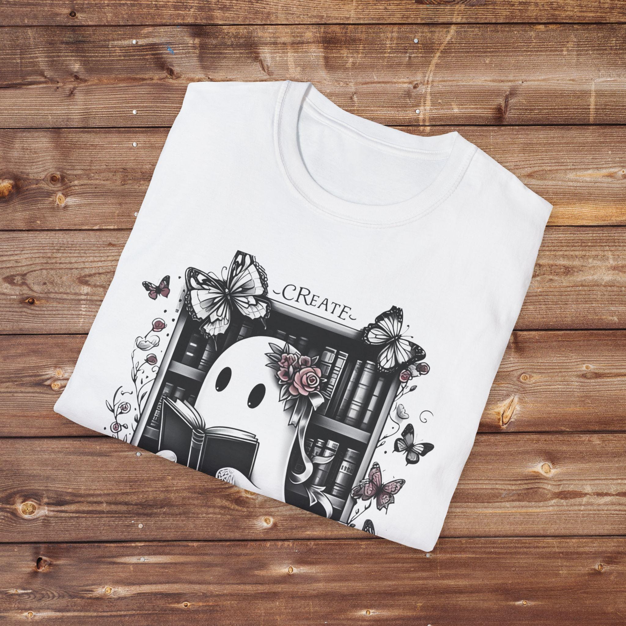 Parody Whimsical Ghost T-Shirt for Book Lovers & Writers - Unique Halloween Artistic Apparel