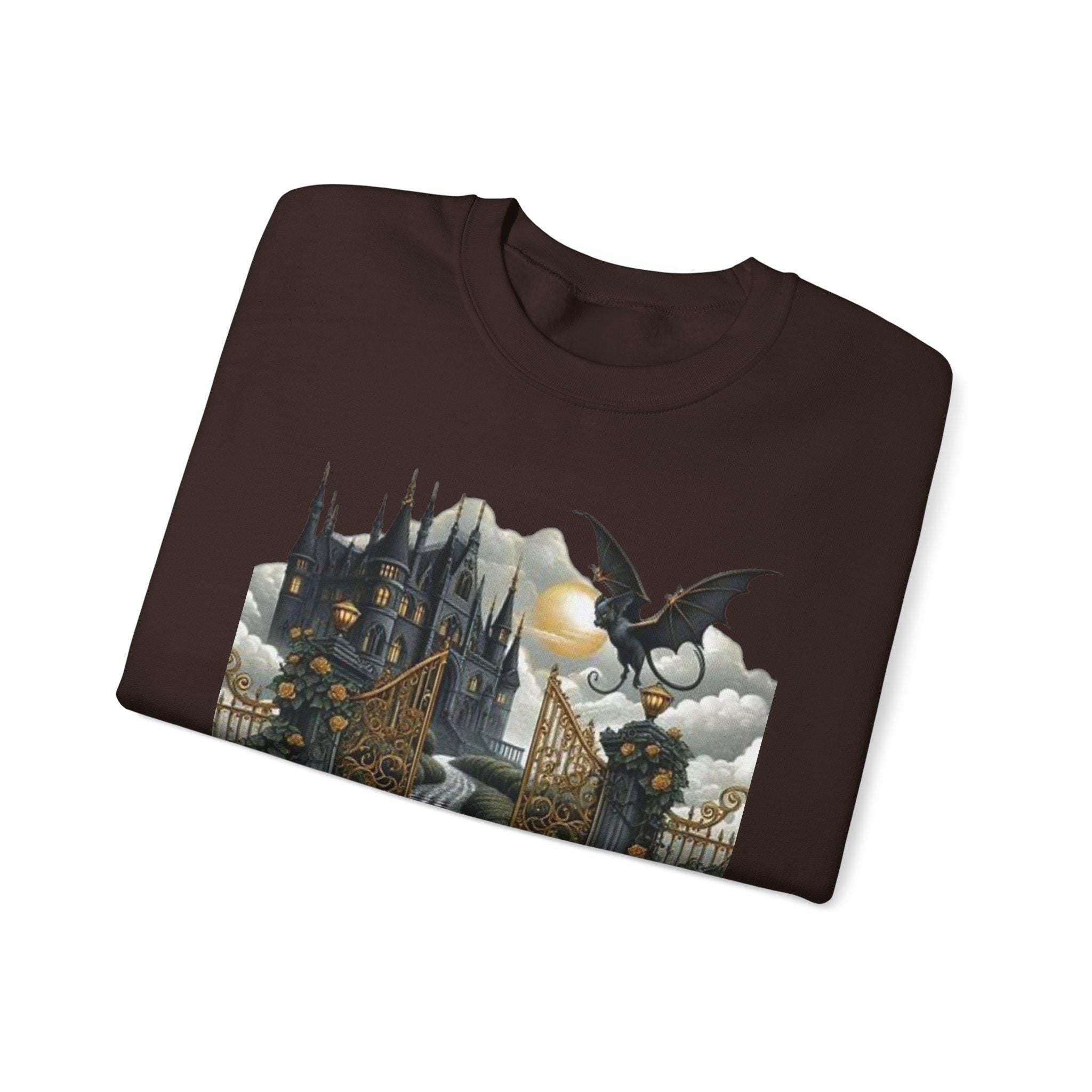 Parody Mystical Castle Gothic Crewneck: Spooky Halloween Sweatshirt for Cozy Autumn Fashion