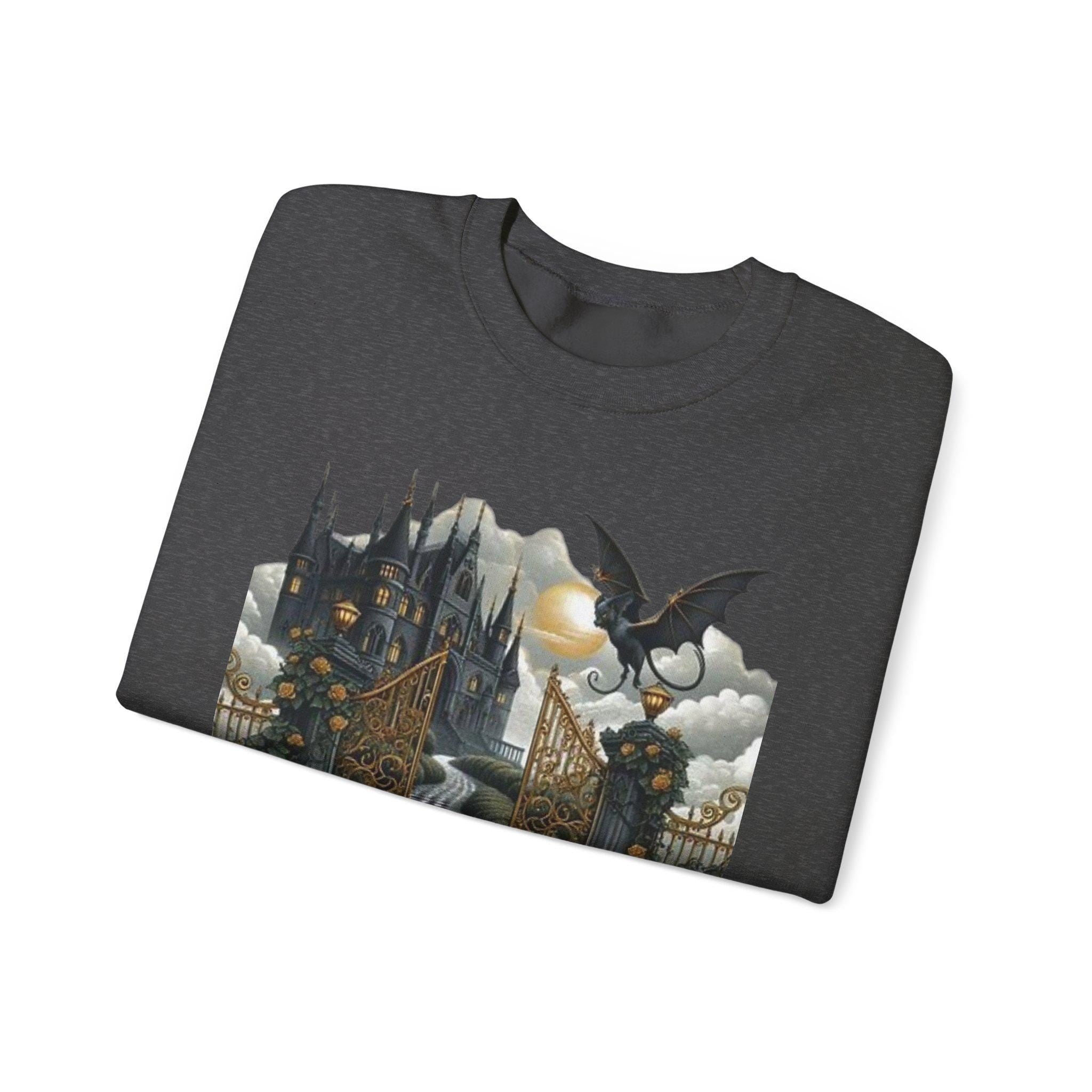Parody Mystical Castle Gothic Crewneck: Spooky Halloween Sweatshirt for Cozy Autumn Fashion