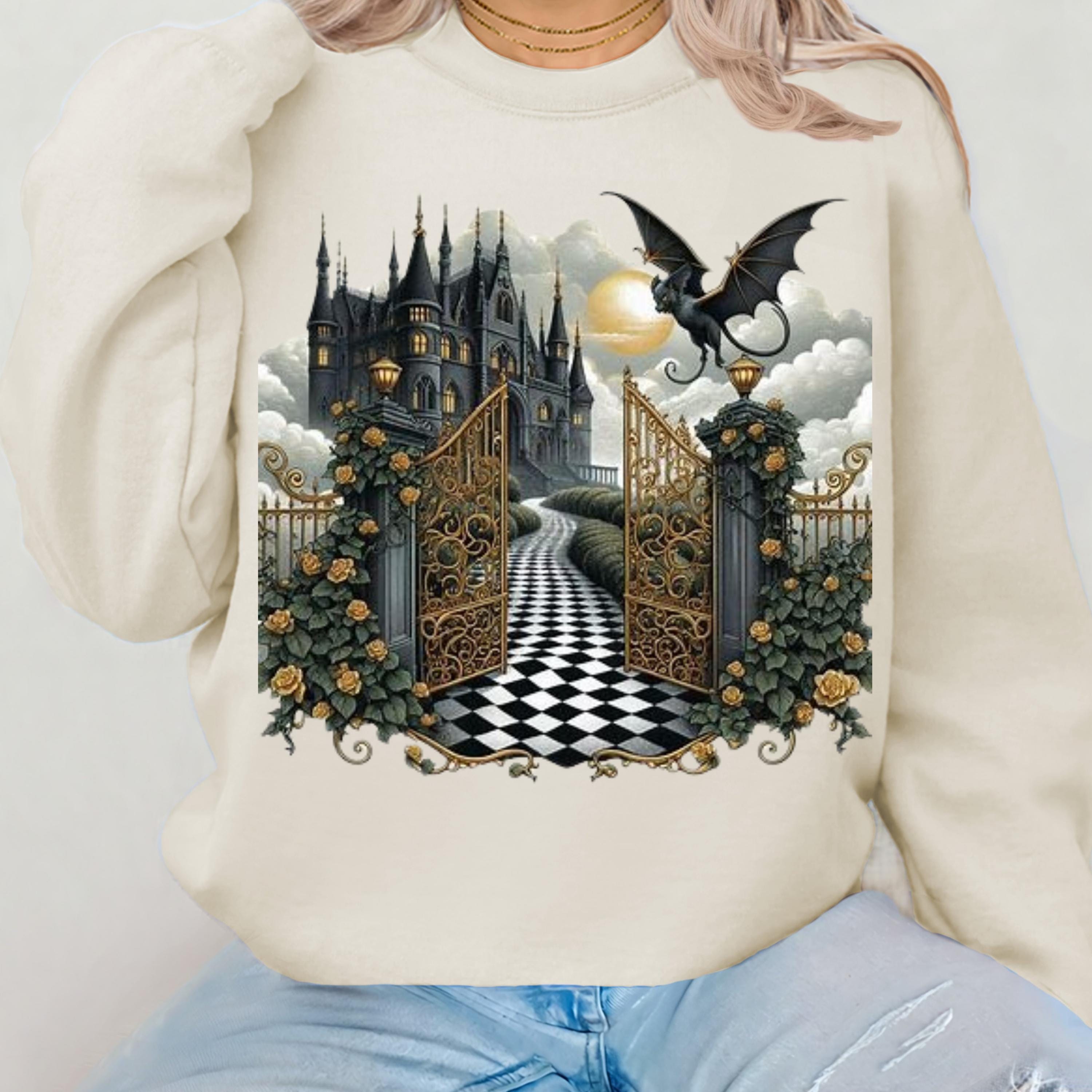 Parody Mystical Castle Gothic Crewneck: Spooky Halloween Sweatshirt for Cozy Autumn Fashion