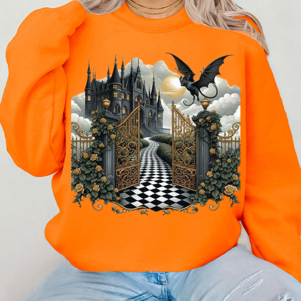 Parody Mystical Castle Gothic Crewneck: Spooky Halloween Sweatshirt for Cozy Autumn Fashion