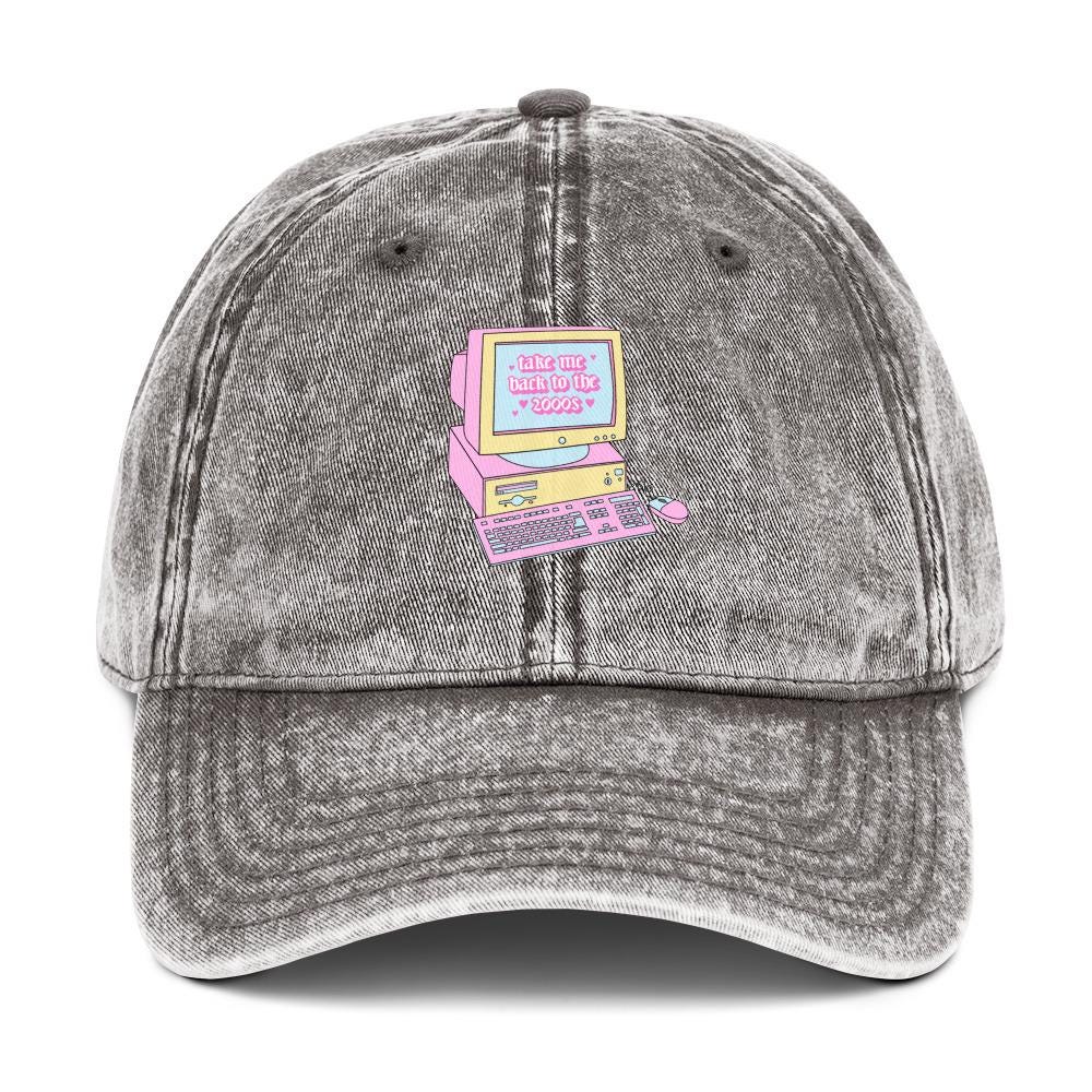 take Me Back to the Early 2000s" Distressed Dad Hat – Retro Embroidered Cap, Vintage Aesthetic, Nostalgic 2000s Style,