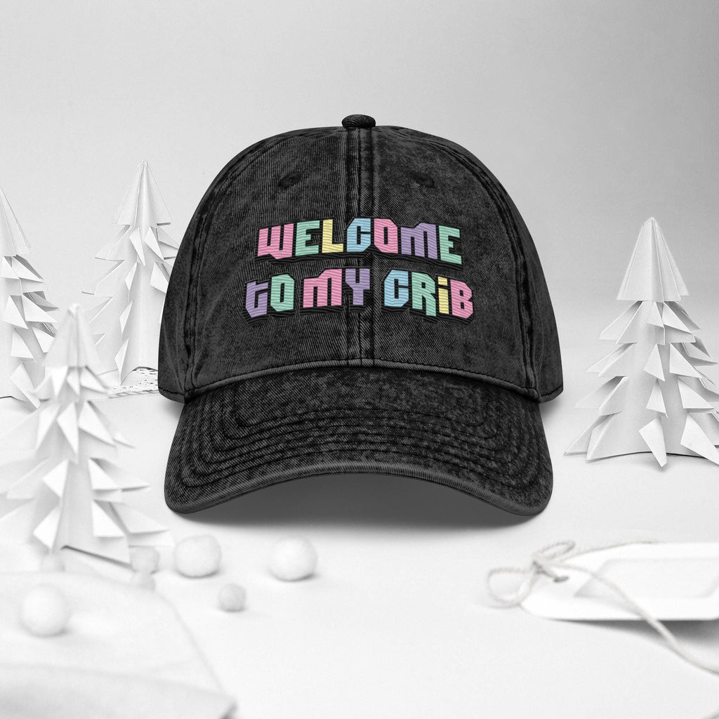 Welcome to My Crib Y2K Embroidered Vintage Cotton Twill Hat – 2000s Aesthetic Baby Design, Retro Funny Baby Hat, Millennium Style"  Tags:
