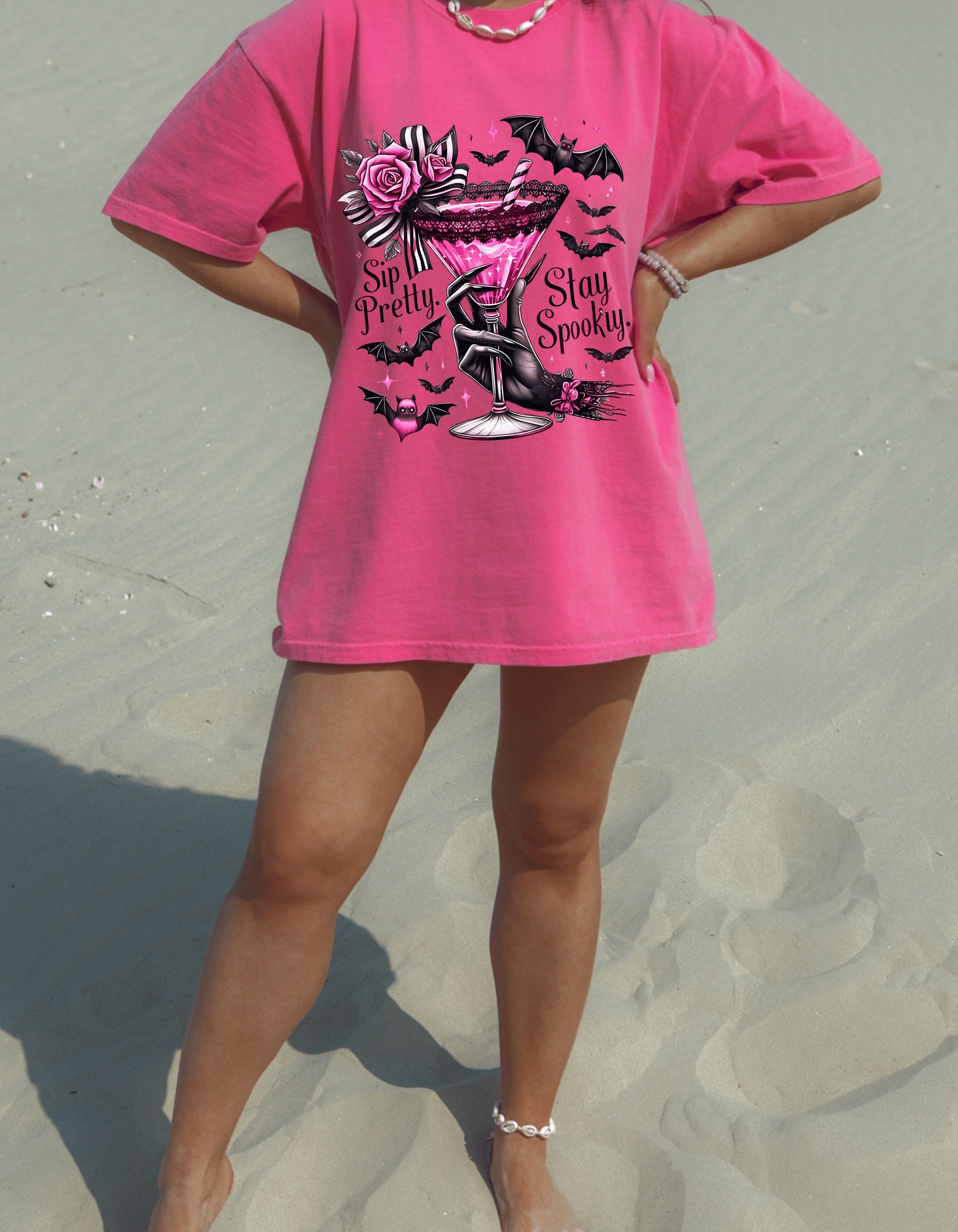 Sip Pretty Stay Spooky T-Shirt: Halloween Graphic Tee, Vintage Style