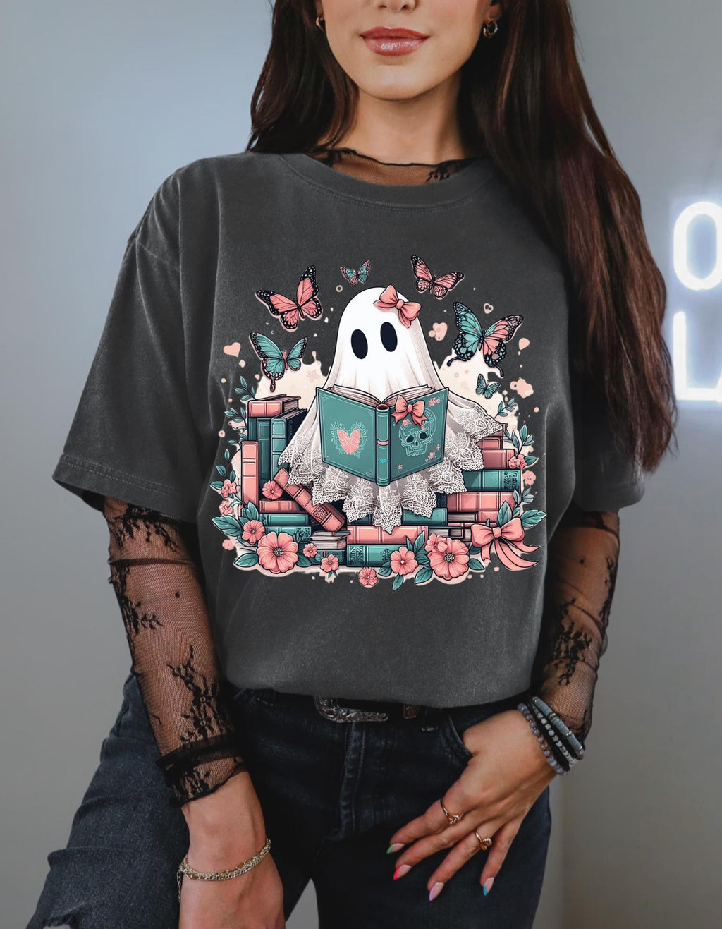 Parody Whimsical Ghost Reading T-Shirt: Cute Bookish Halloween Tee for Spooky Season Lovers