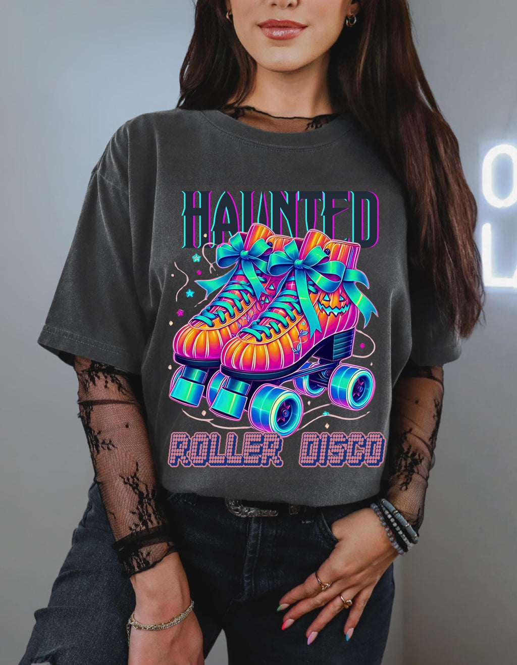 Parody Haunted Roller Disco Tee: Retro Skate Style for Halloween Parties & Spooky Summer Vibes