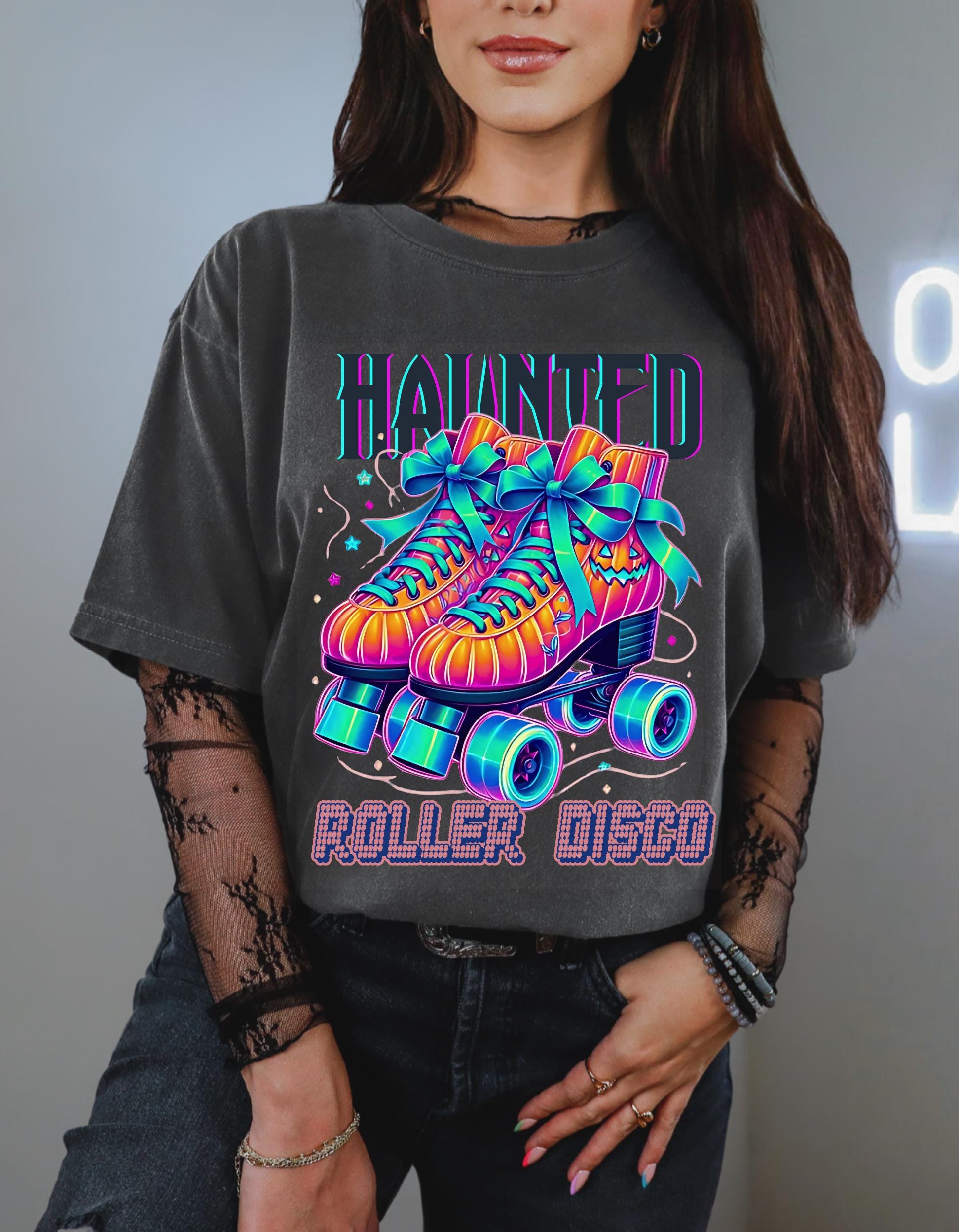 Parody Haunted Roller Disco Tee: Retro Skate Style for Halloween Parties & Spooky Summer Vibes