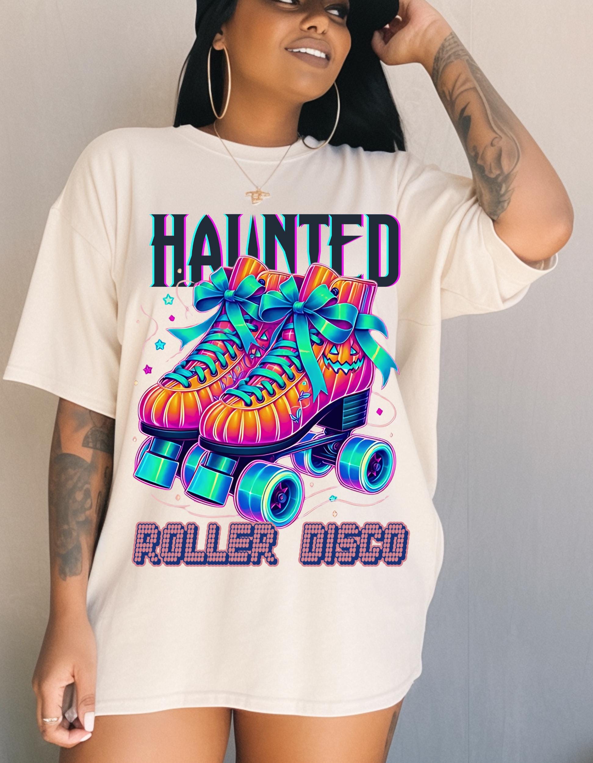 Parody Haunted Roller Disco Tee: Retro Skate Style for Halloween Parties & Spooky Summer Vibes
