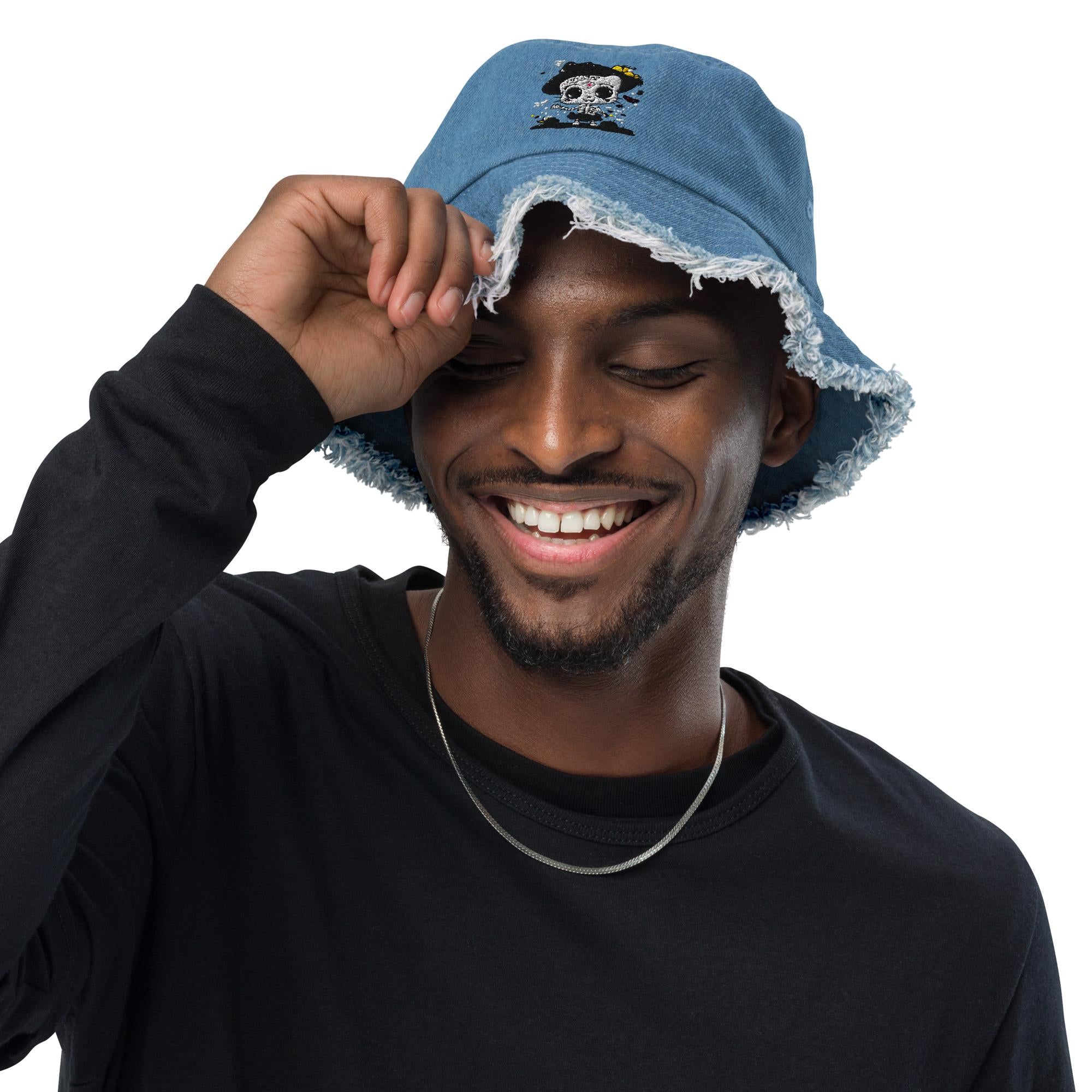 Day of the Dead Bucket Hat – Skeleton Cat Sugar Skull Hat – Día de los Muertos Festival Cap