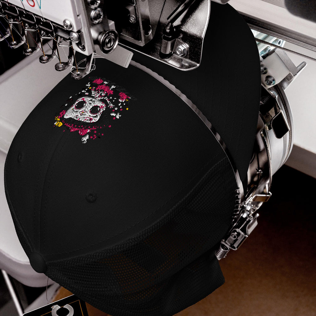 Day of the Dead Trucker Hat – Skeleton Cat Sugar Skull Cap – Día de los Muertos Festival Hat