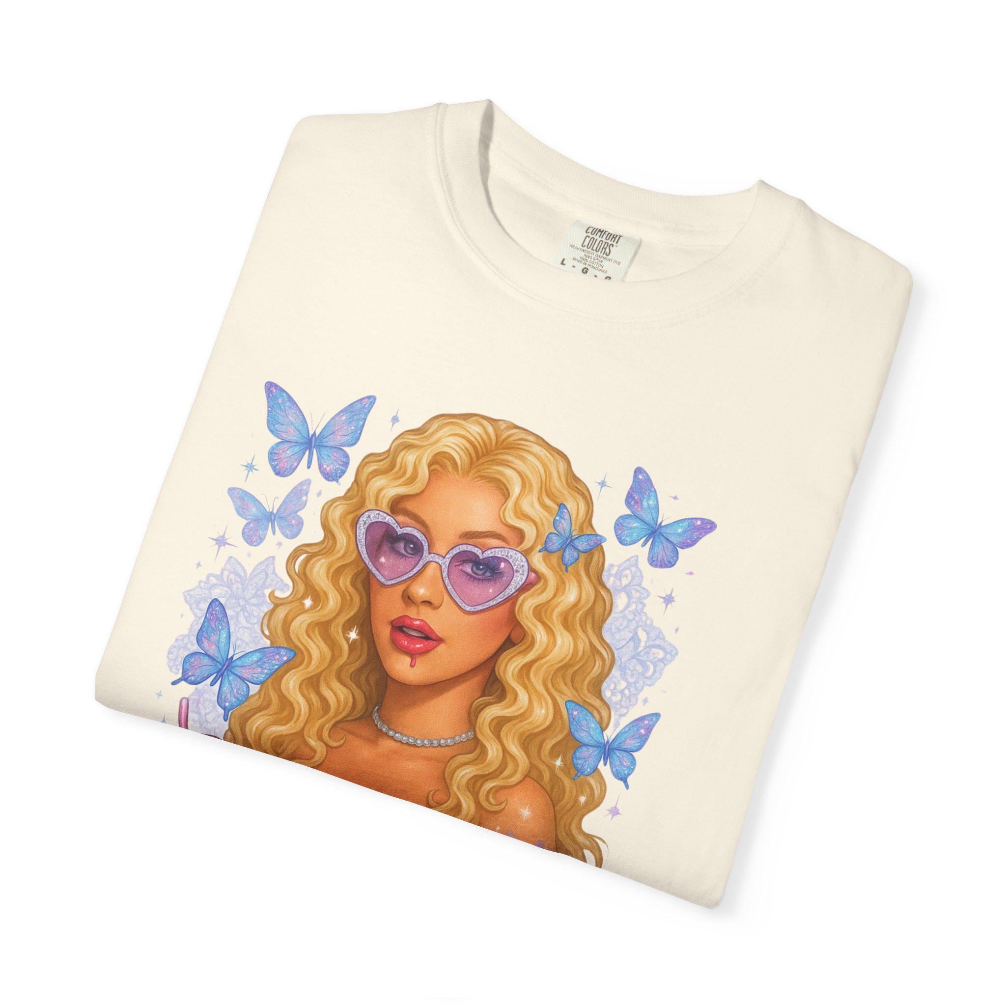 Parody Butterfly Print T-Shirt: Garment-Dyed US Cotton Tee