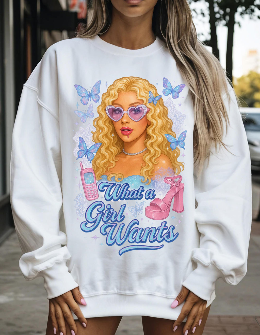 Butterfly Graphic Crewneck Sweatshirt: Trendy Parody Fashion