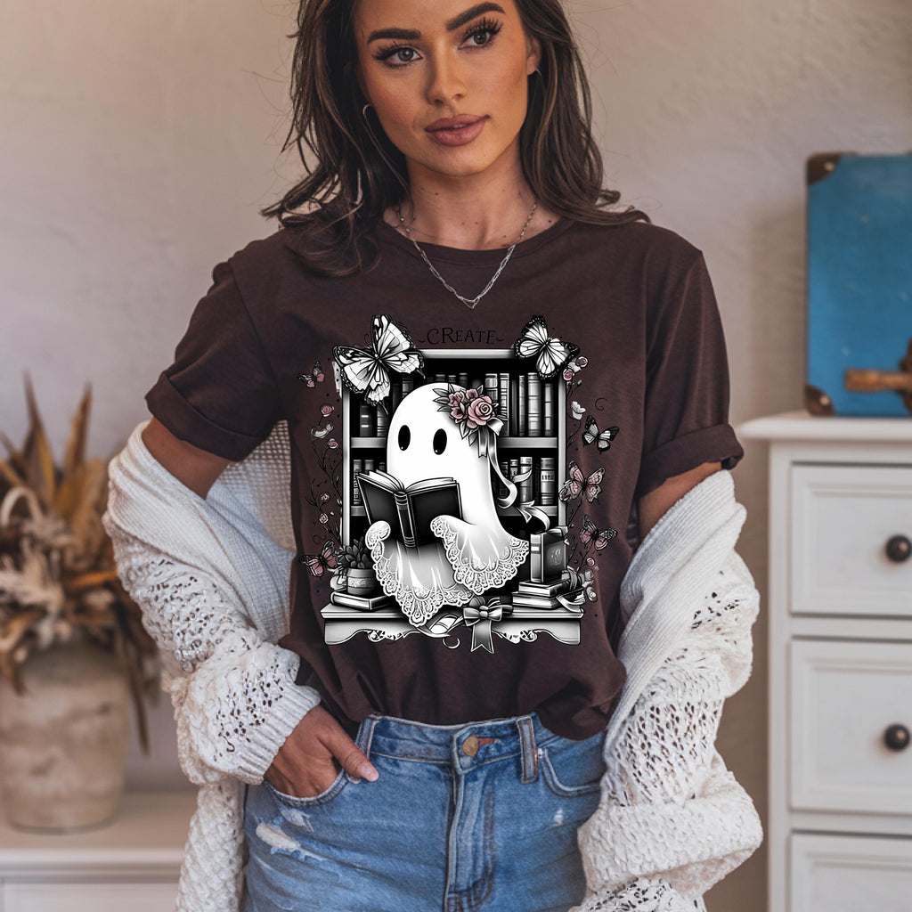 Parody Whimsical Ghost T-Shirt for Book Lovers & Writers - Unique Halloween Artistic Apparel