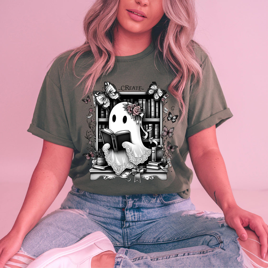 Parody Whimsical Ghost T-Shirt for Book Lovers & Writers - Unique Halloween Artistic Apparel