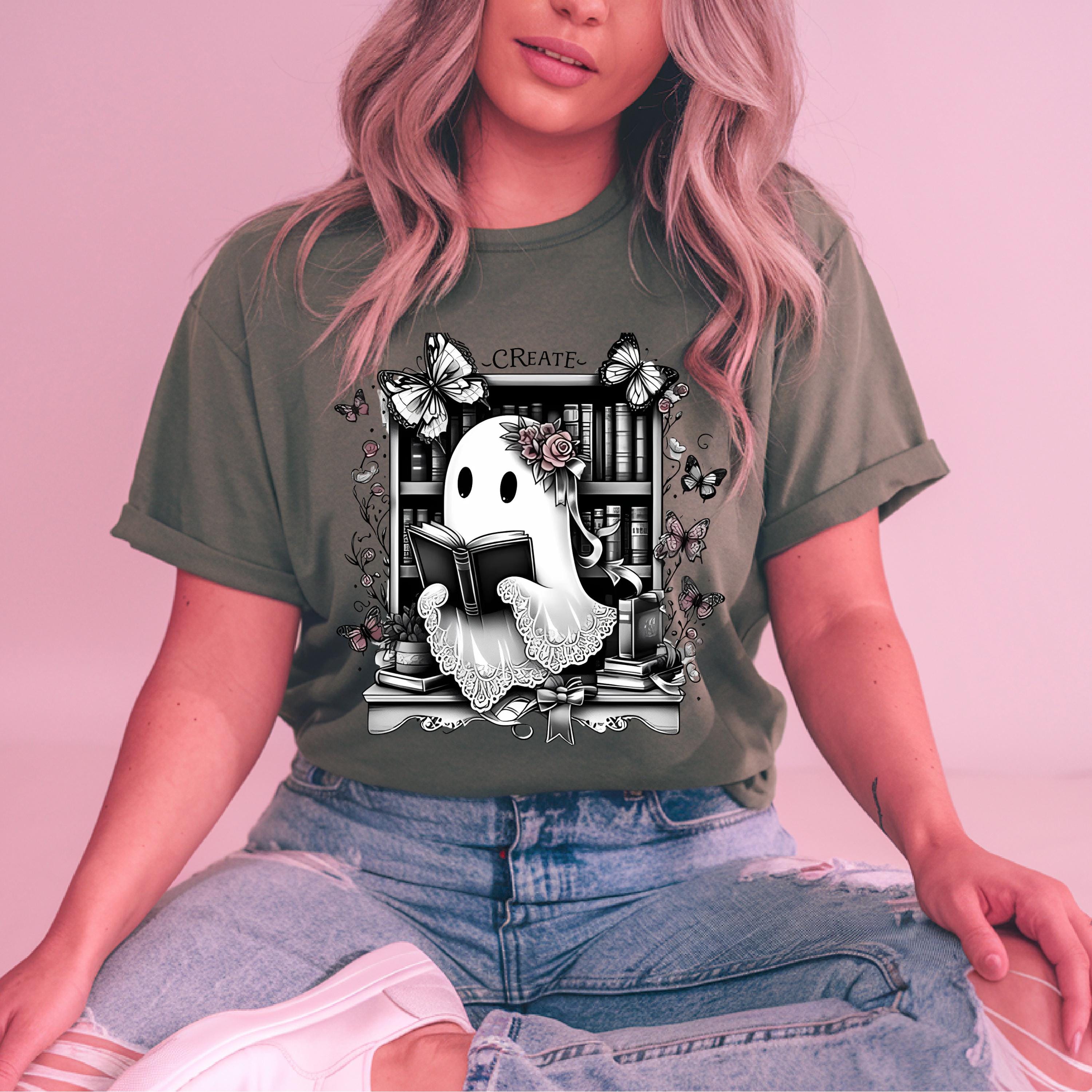 Parody Whimsical Ghost T-Shirt for Book Lovers & Writers - Unique Halloween Artistic Apparel