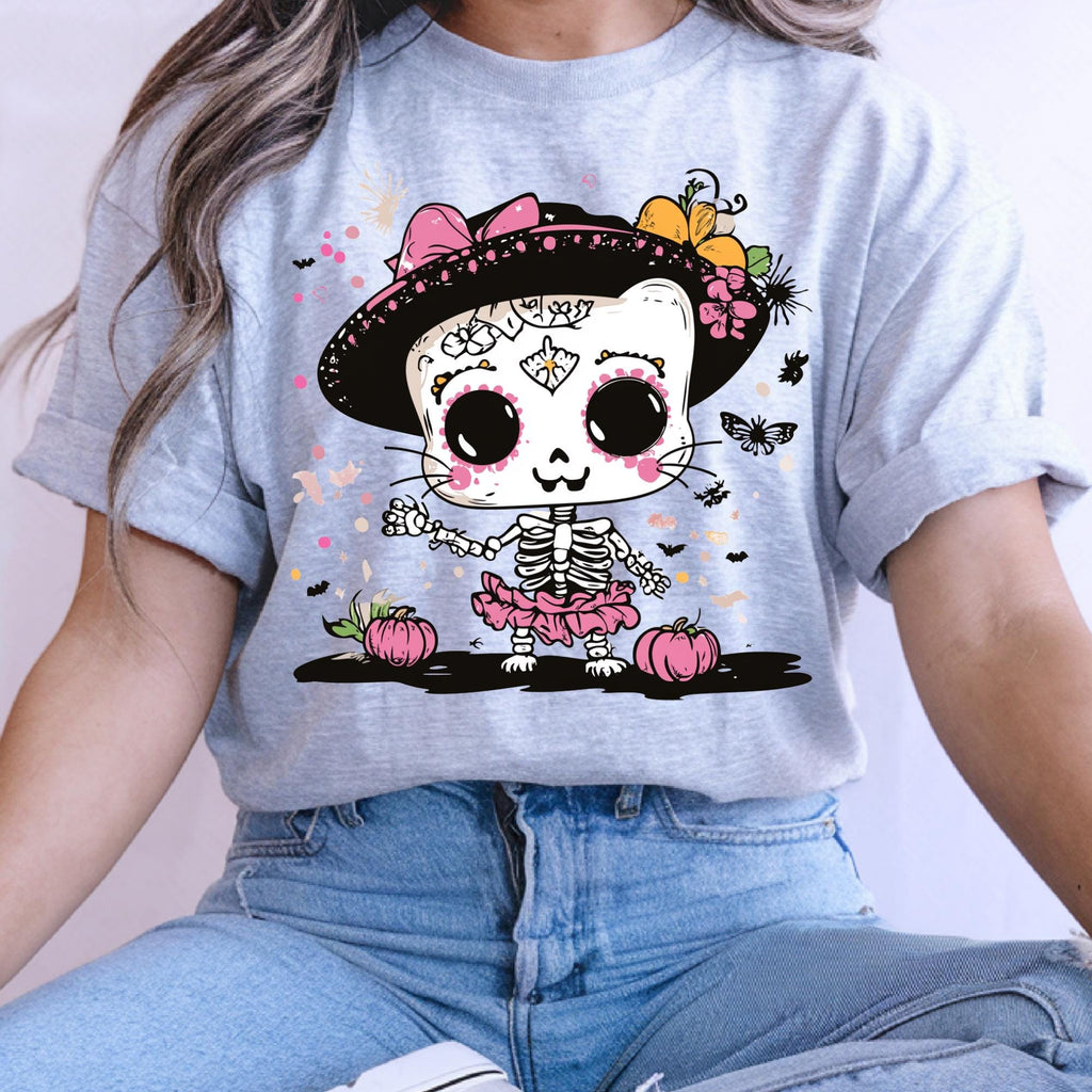 Parody Vintage Day of the Dead Skull Tee - Halloween Costume Festival Wear Cute Skeleton Fall Fashion Unisex Shirt