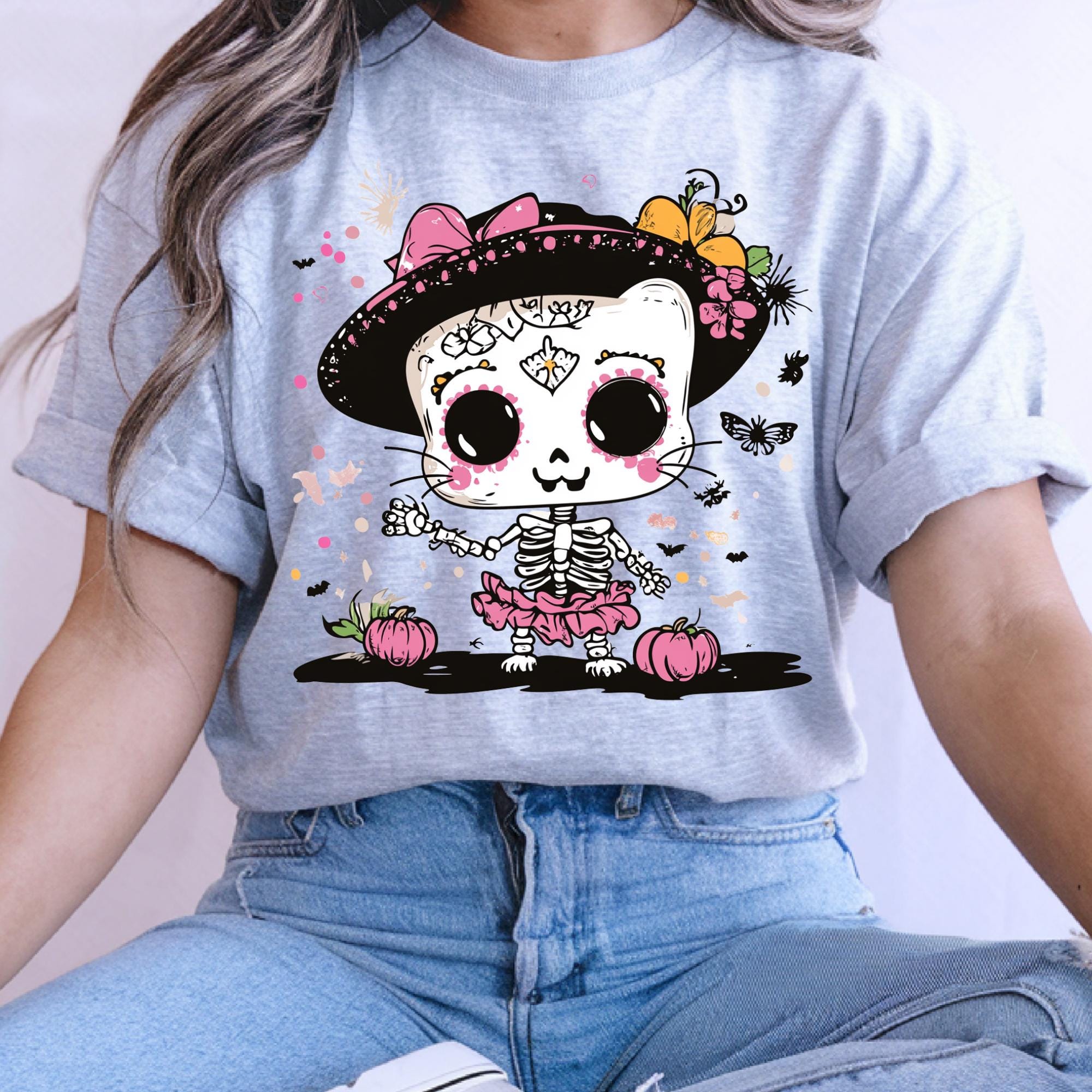 Parody Vintage Day of the Dead Skull Tee - Halloween Costume Festival Wear Cute Skeleton Fall Fashion Unisex Shirt