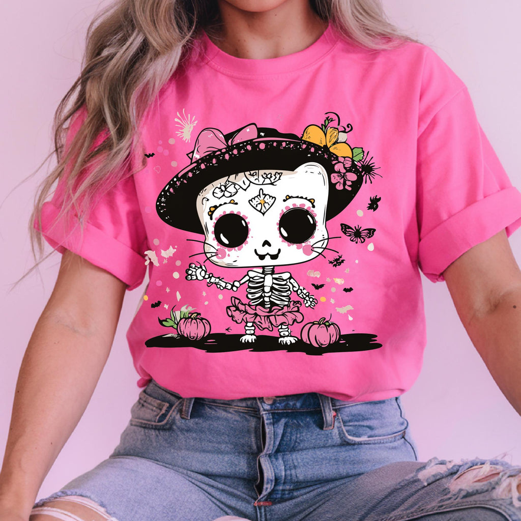 Parody Vintage Day of the Dead Skull Tee - Halloween Costume Festival Wear Cute Skeleton Fall Fashion Unisex Shirt