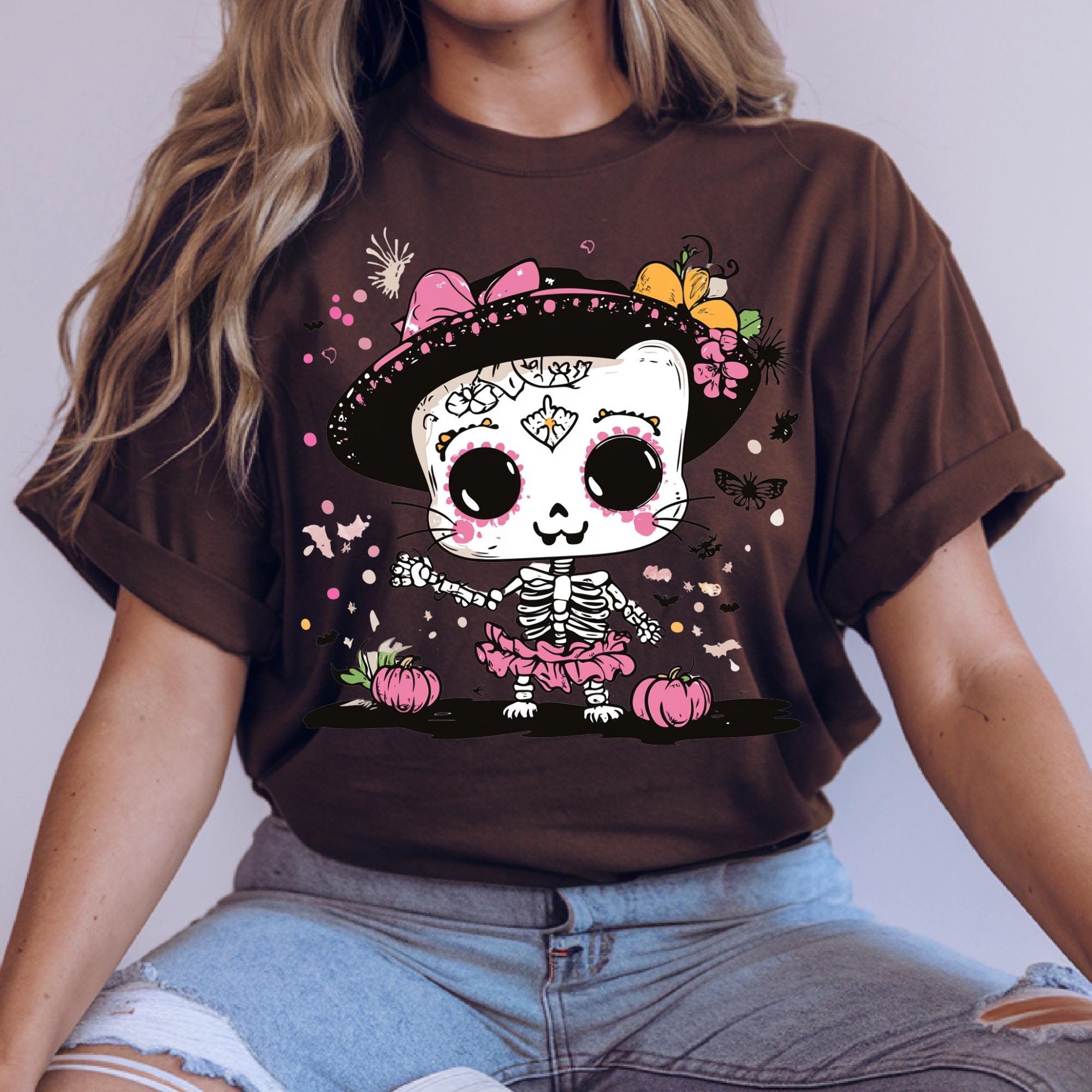 Parody Vintage Day of the Dead Skull Tee - Halloween Costume Festival Wear Cute Skeleton Fall Fashion Unisex Shirt