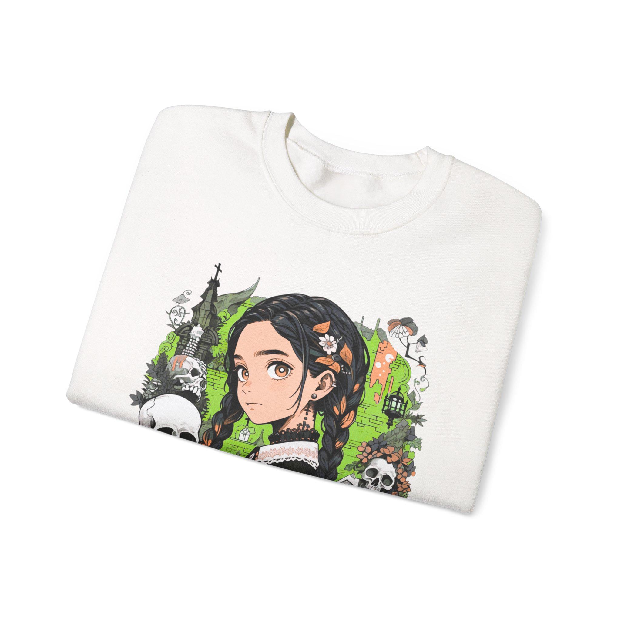 Parody Gothic Anime Crewneck: Spooky Halloween Streetwear for Teens & Young Adults - Cozy Unisex Fashion