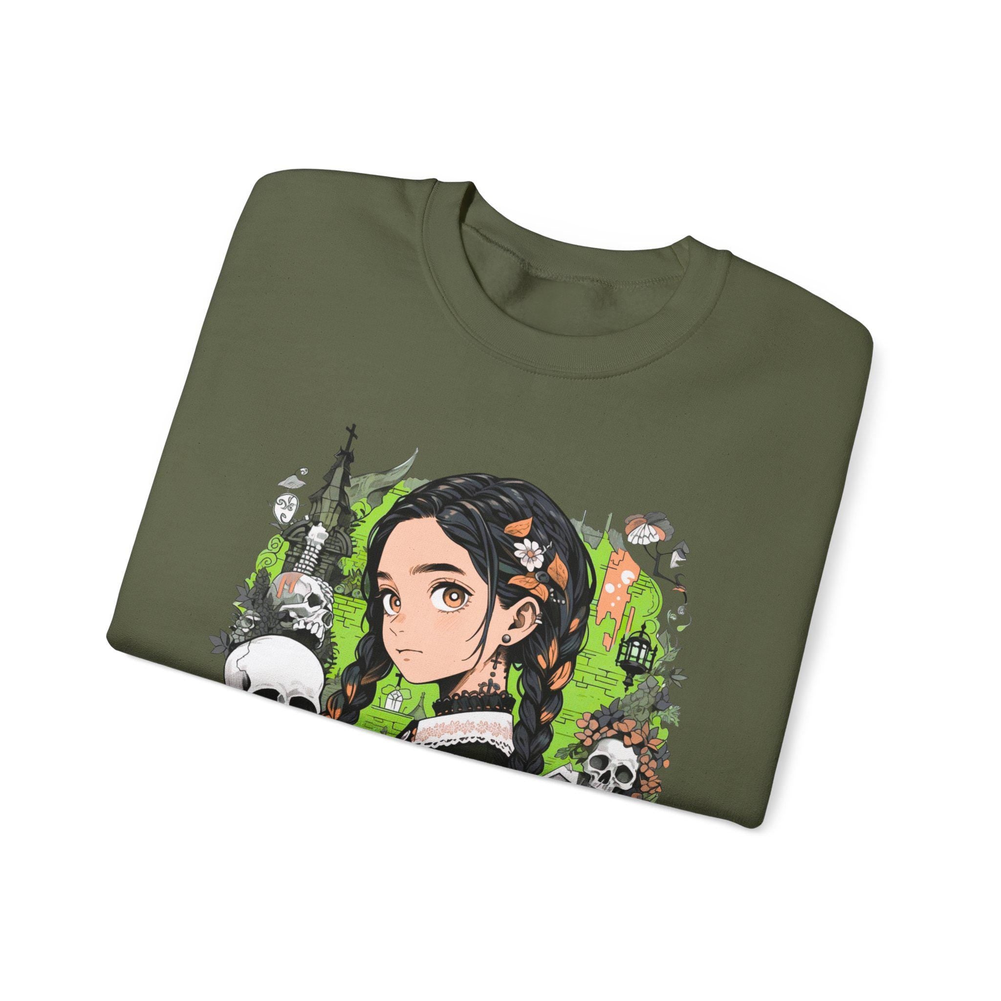 Parody Gothic Anime Crewneck: Spooky Halloween Streetwear for Teens & Young Adults - Cozy Unisex Fashion