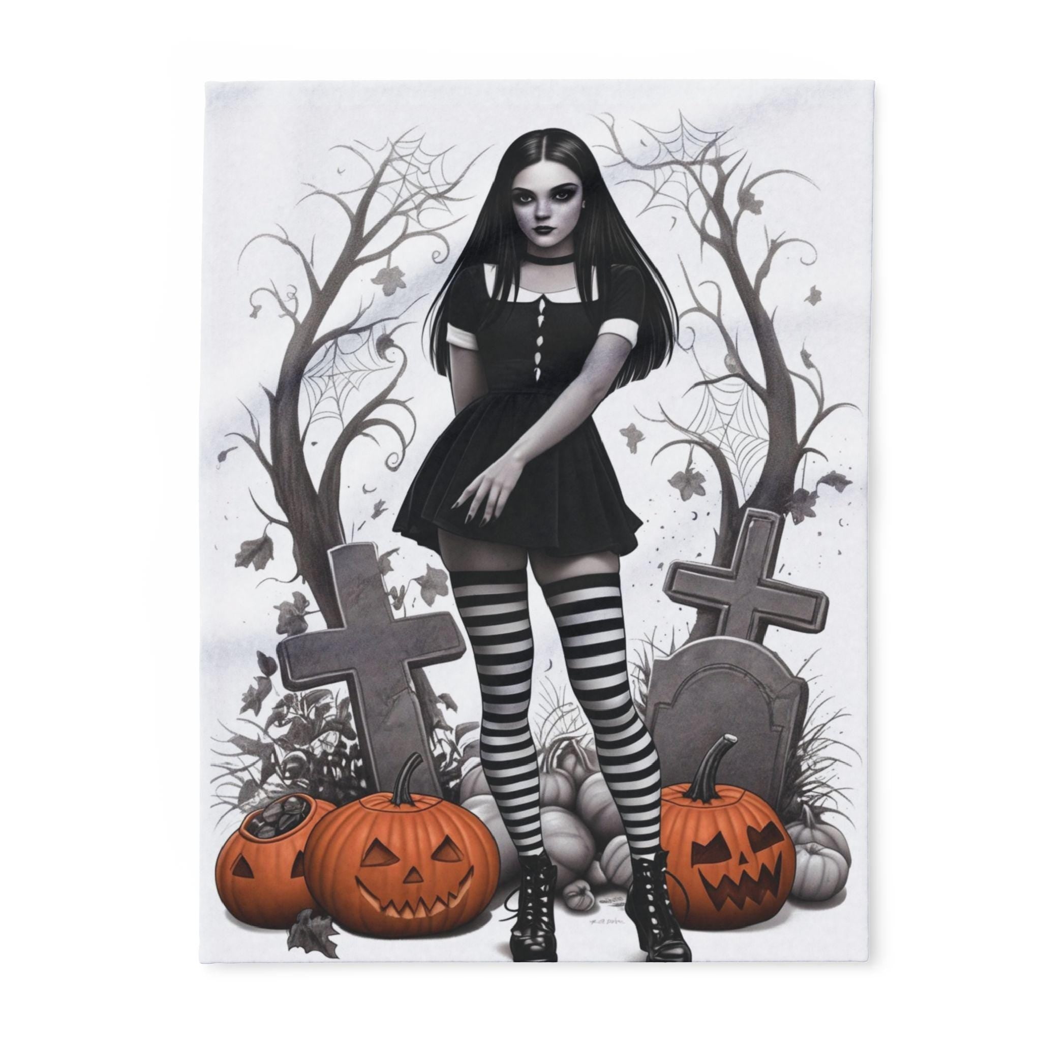 Parody Gothic Halloween Fleece Throw | Spooky Autumn Decor | Cozy Blanket for Dark Home Accents