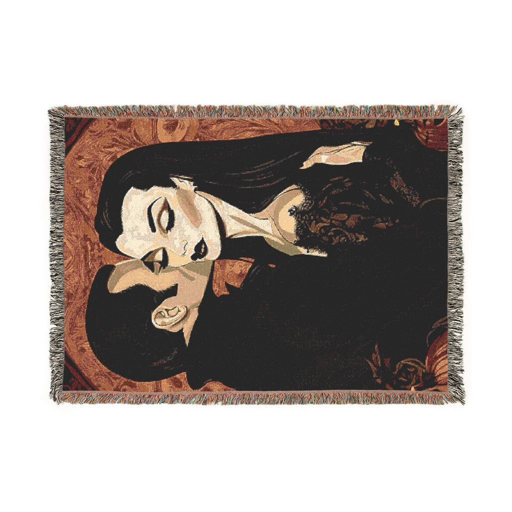 Gothic Romance Woven Cotton Blanket: Parody Throw with Fringe