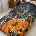 Spooky Movie Night Velveteen Throw Blanket: Halloween Haunted House Decor
