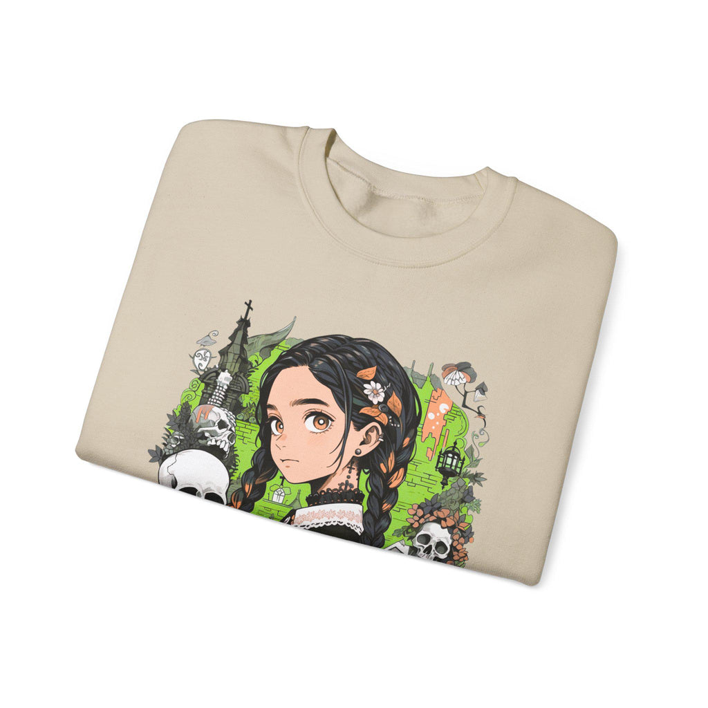 Parody Gothic Anime Crewneck: Spooky Halloween Streetwear for Teens & Young Adults - Cozy Unisex Fashion