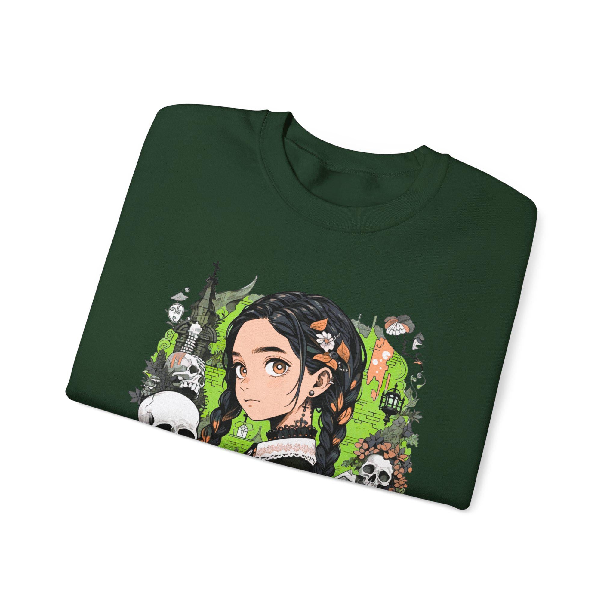 Parody Gothic Anime Crewneck: Spooky Halloween Streetwear for Teens & Young Adults - Cozy Unisex Fashion