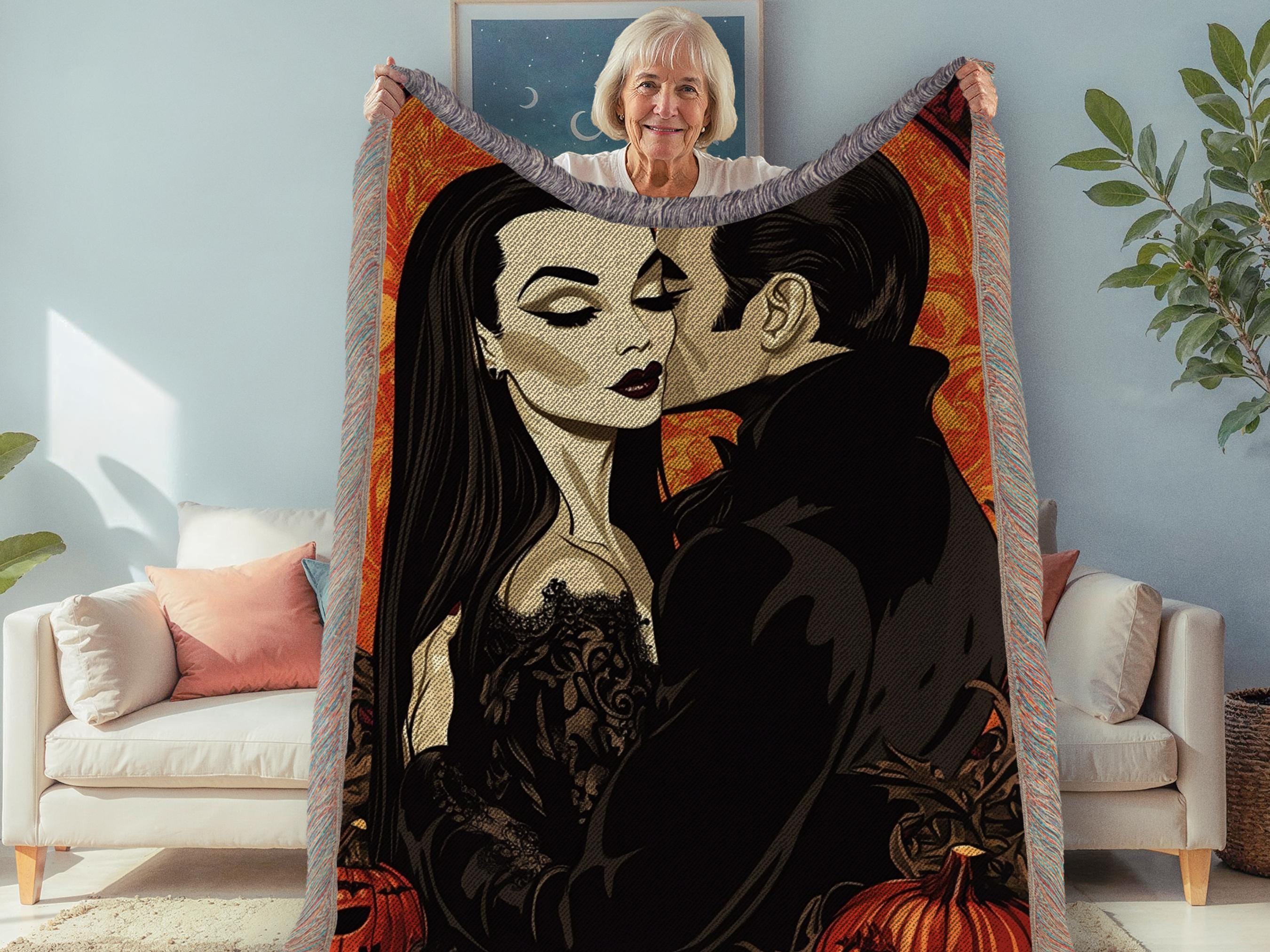 Gothic Romance Woven Cotton Blanket: Parody Throw with Fringe