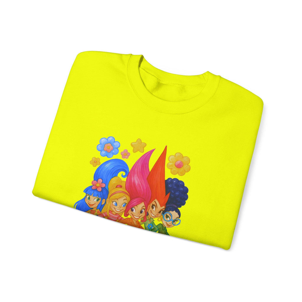 Parody Vibrant Cartoon Character Sweatshirt: Cozy Kids Crewneck, Fun Birthday Gift, Playful Youth Apparel