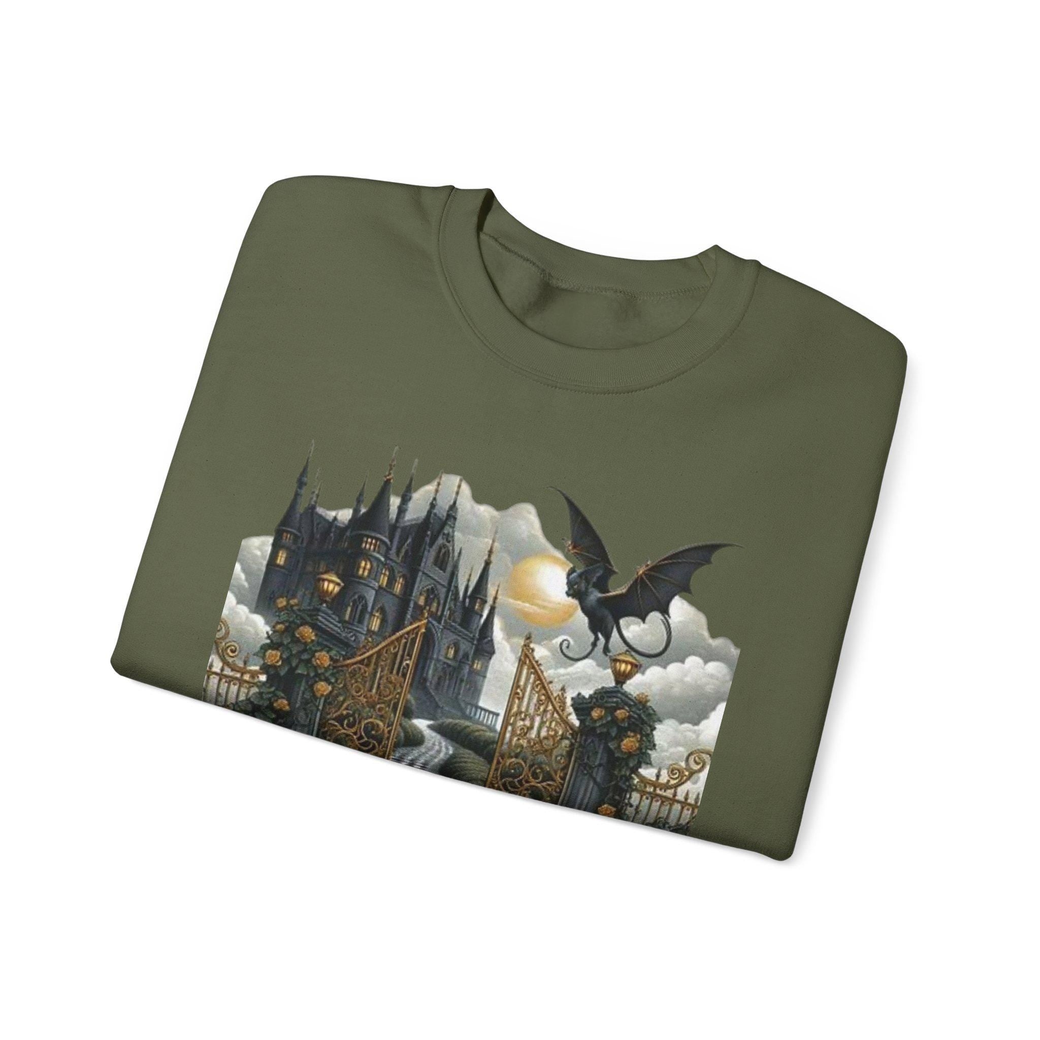 Parody Mystical Castle Gothic Crewneck: Spooky Halloween Sweatshirt for Cozy Autumn Fashion