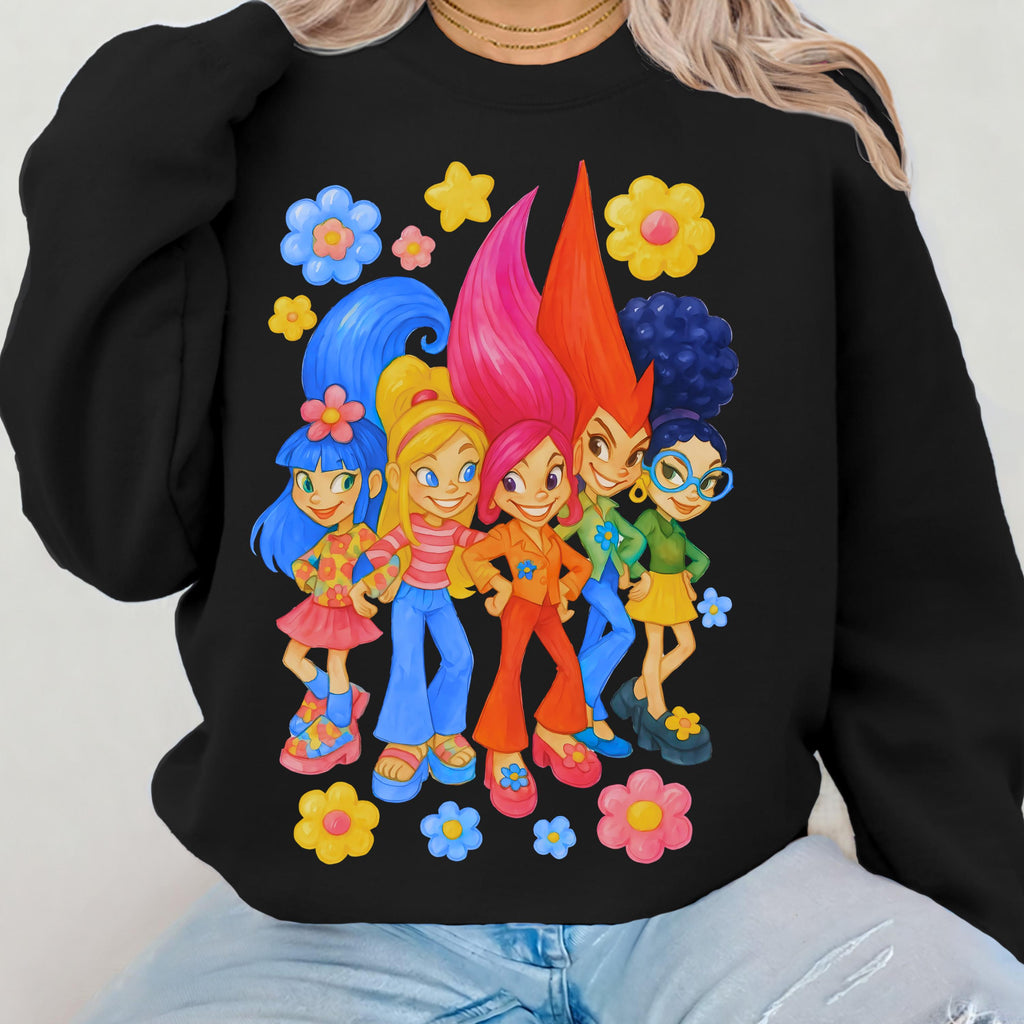 Parody Vibrant Cartoon Character Sweatshirt: Cozy Kids Crewneck, Fun Birthday Gift, Playful Youth Apparel