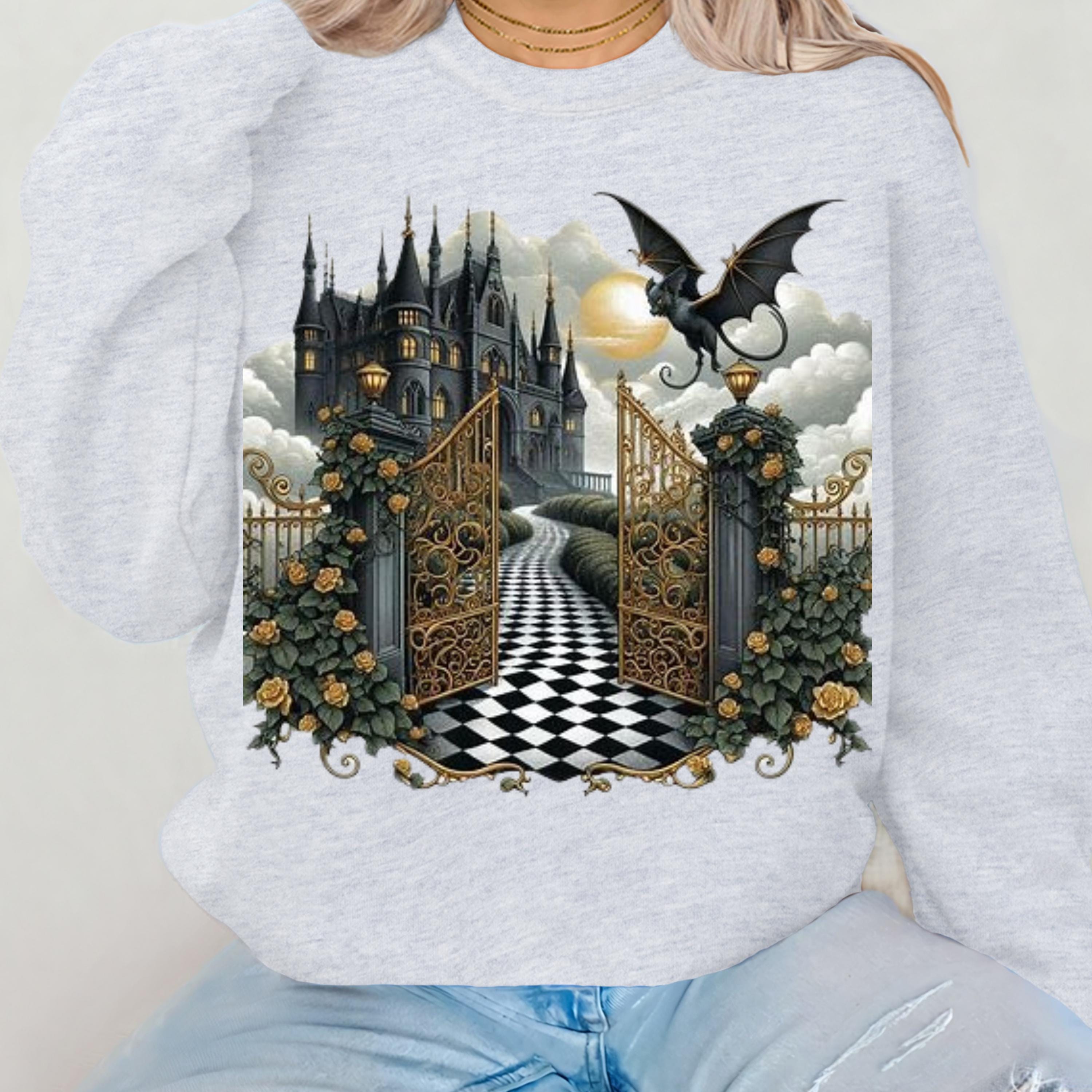 Parody Mystical Castle Gothic Crewneck: Spooky Halloween Sweatshirt for Cozy Autumn Fashion