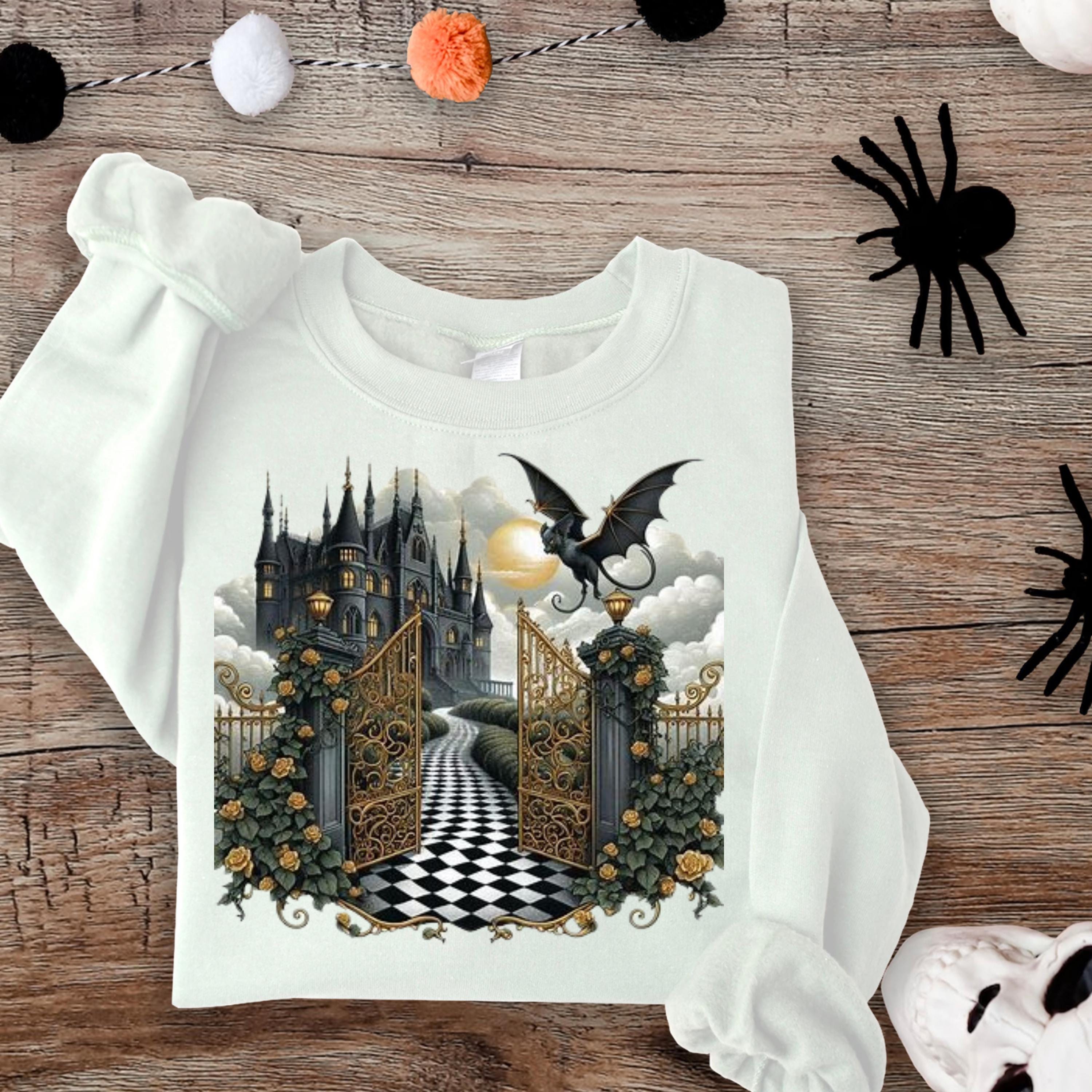 Parody Mystical Castle Gothic Crewneck: Spooky Halloween Sweatshirt for Cozy Autumn Fashion