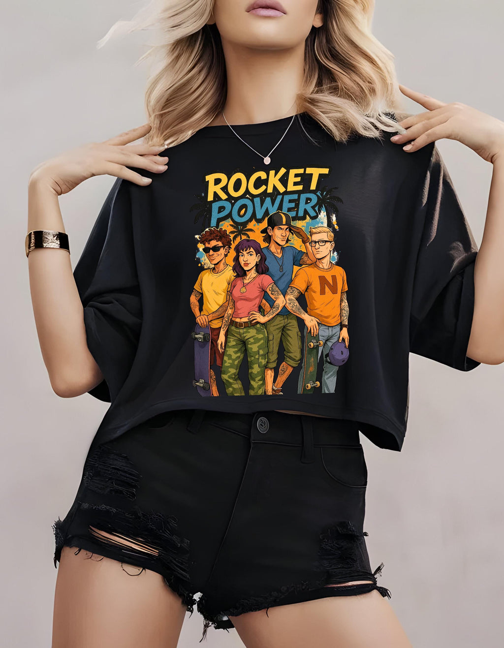 Rocket Power Cartoon Tee: Unisex Garment-Dyed Graphic T-shirt