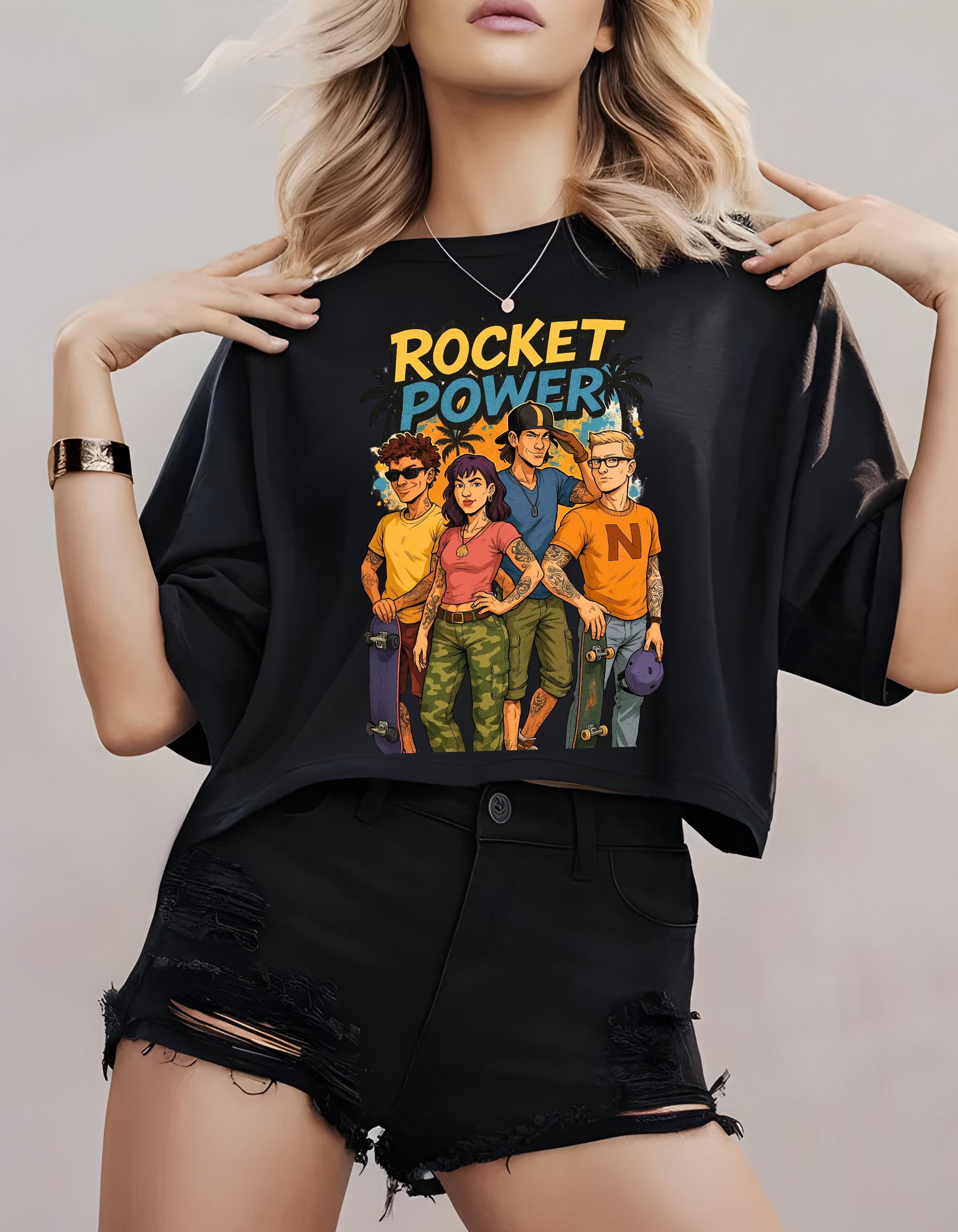 Rocket Power Cartoon Tee: Unisex Garment-Dyed Graphic T-shirt
