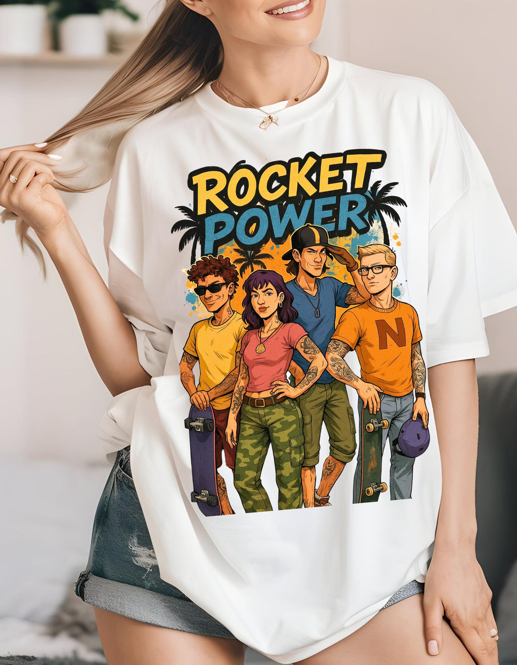 Rocket Power Cartoon Tee: Unisex Garment-Dyed Graphic T-shirt